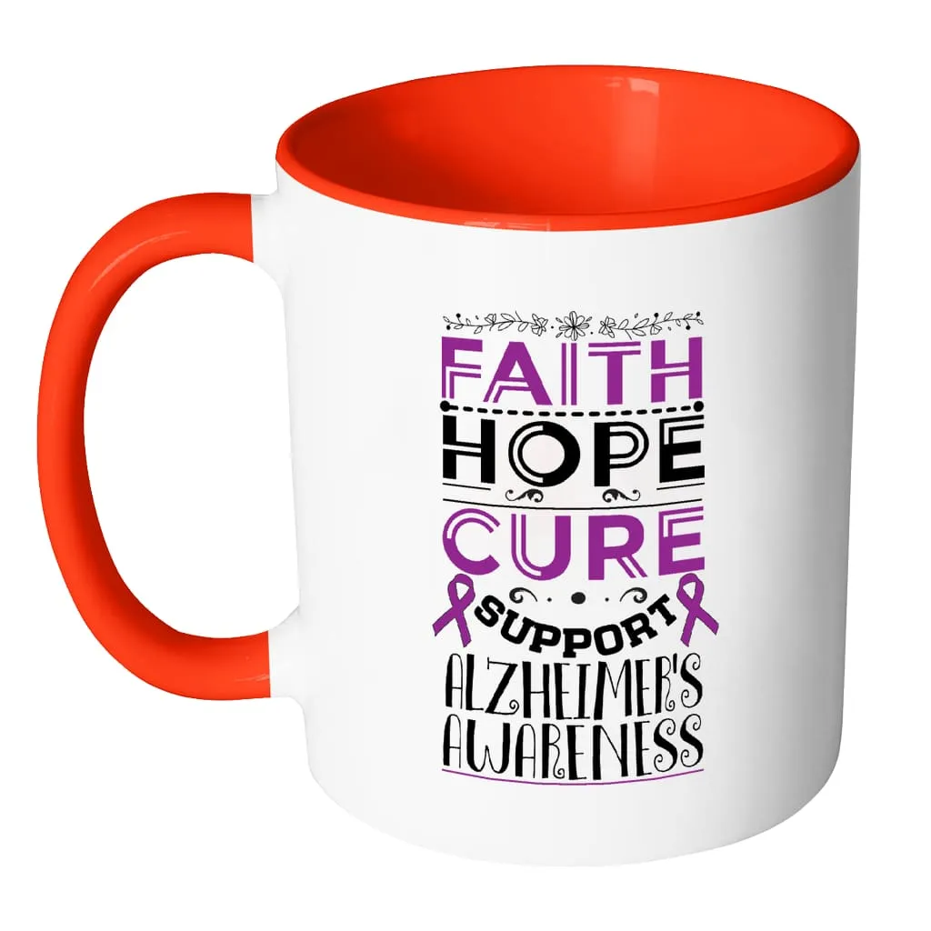 Alzheimer's Awareness Mug Faith Hope Cure Support White 11oz Accent Coffee Mugs