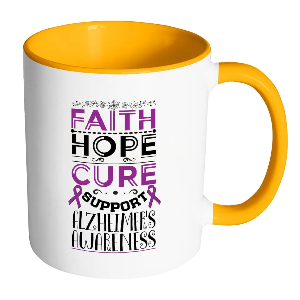Alzheimer's Awareness Mug Faith Hope Cure Support White 11oz Accent Coffee Mugs