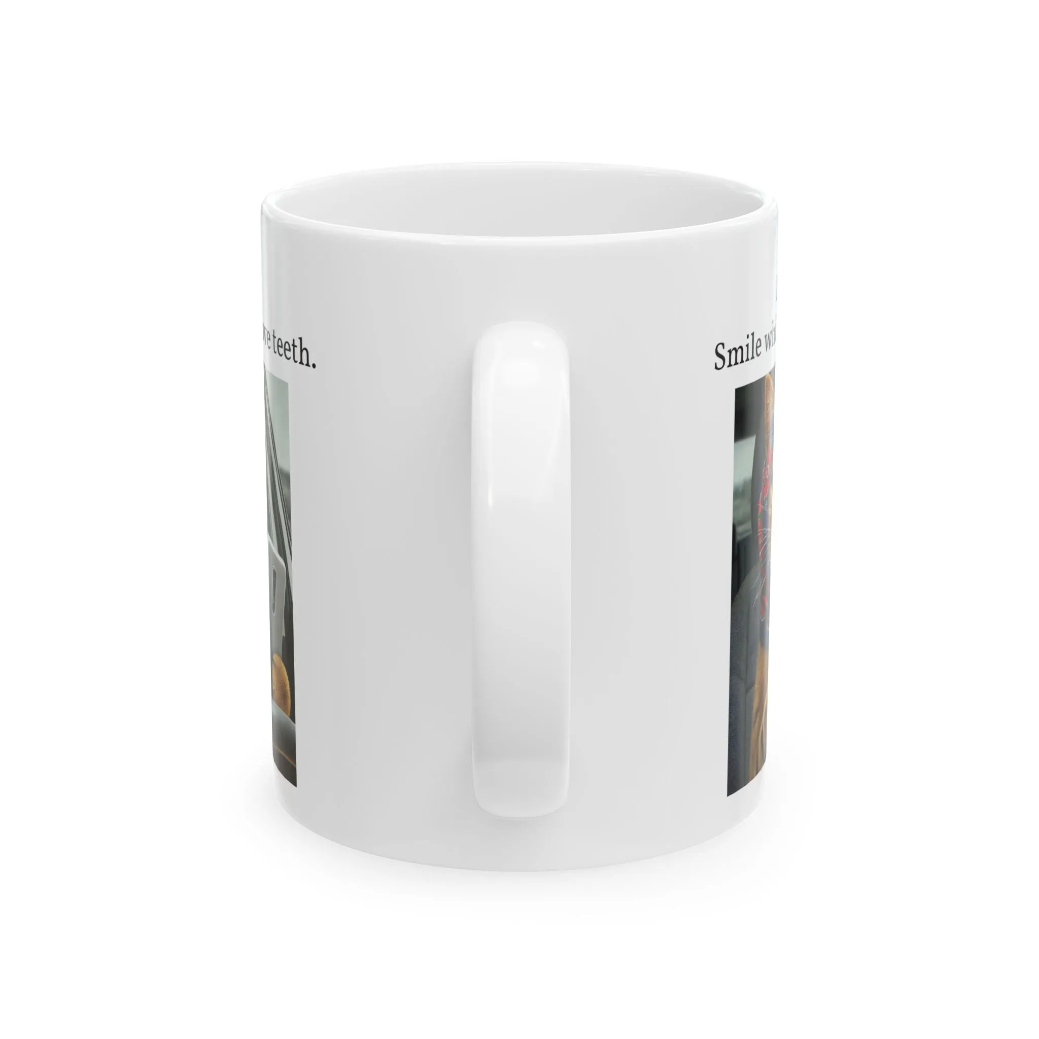 Babushka Cat Selfie, Smile, LIfe is Short, Ceramic Mug
