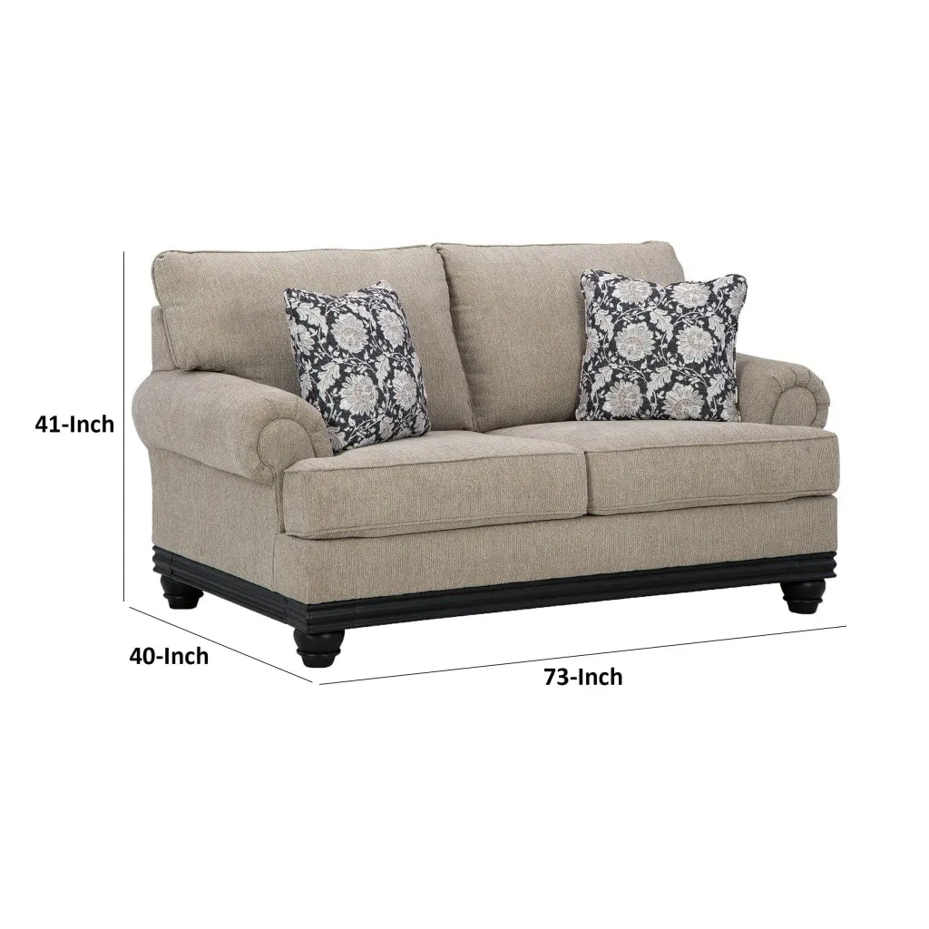 Bian 73 Inch Loveseat, Oversized Cushions, 2 Pillows, Taupe Polyester By Casagear Home