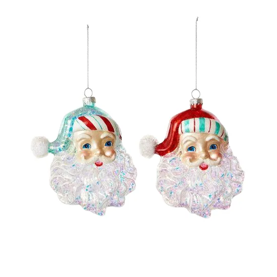 CANDY STRIPE SANTA HEAD GLASS ORNAMENT