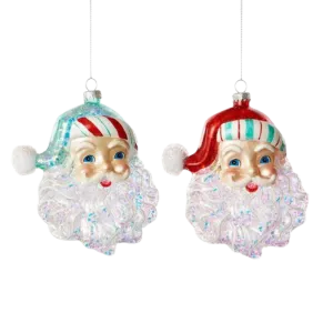 CANDY STRIPE SANTA HEAD GLASS ORNAMENT