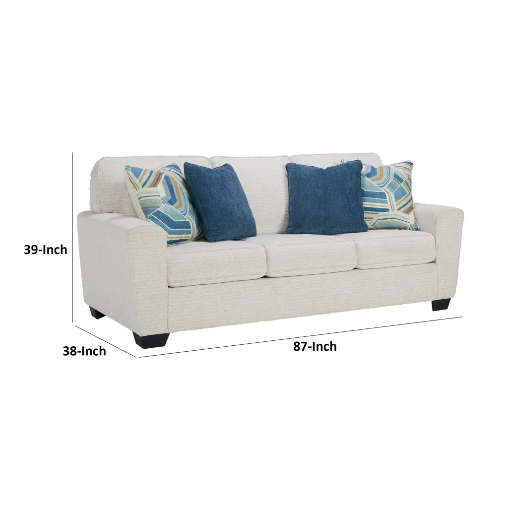 Caten 87 Inch Queen Sleeper Sofa, Soft Polyester, 4 Pillows, Snowy White By Casagear Home