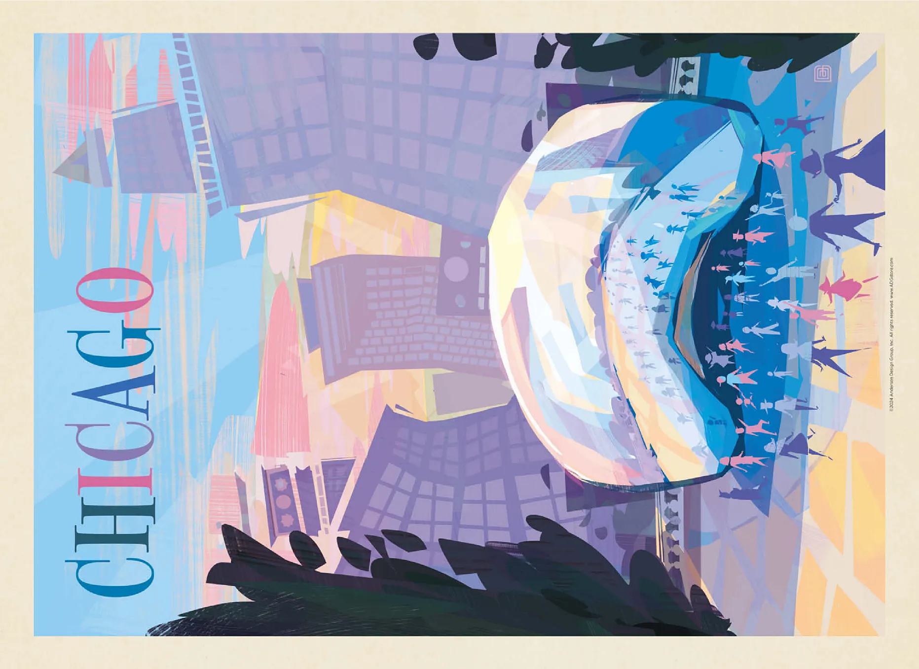 Chicago, IL: Millennium Park (Mod Design), Vintage Poster