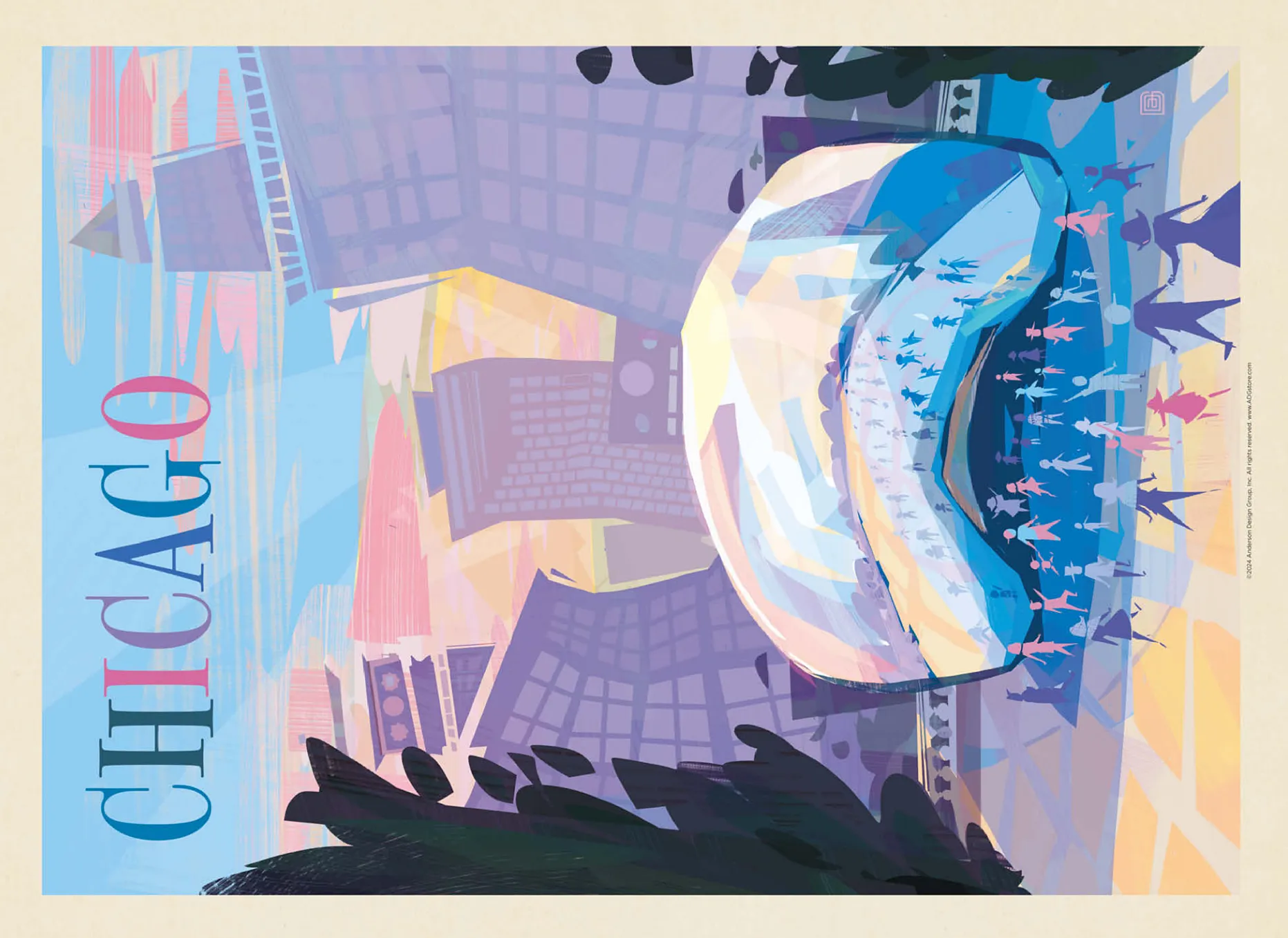 Chicago, IL: Millennium Park (Mod Design), Vintage Poster