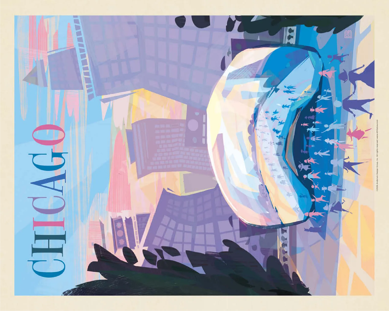 Chicago, IL: Millennium Park (Mod Design), Vintage Poster