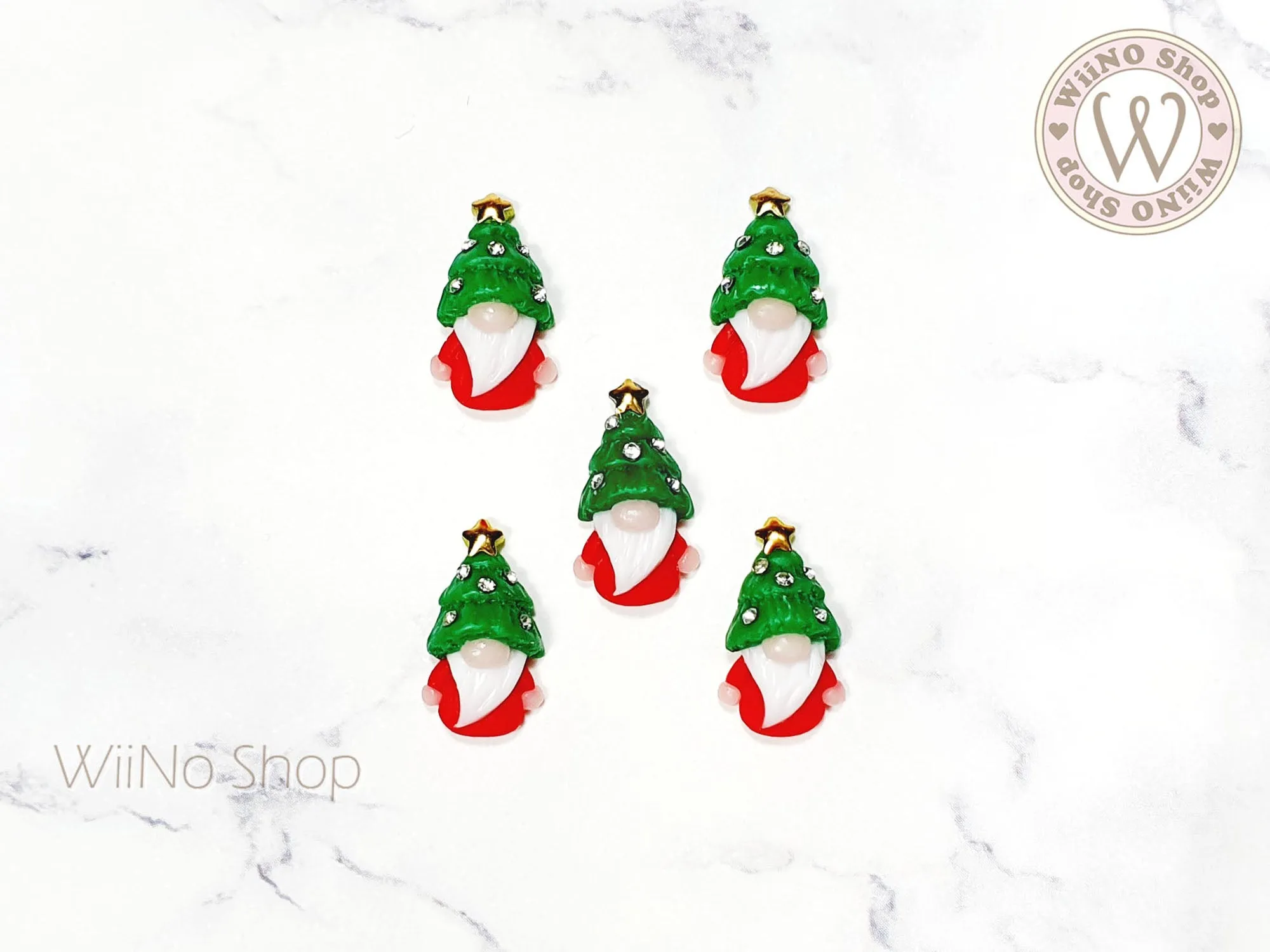 Christmas Tree Hat Gnome 3D Handmade Nail Art Charm - 2 pcs