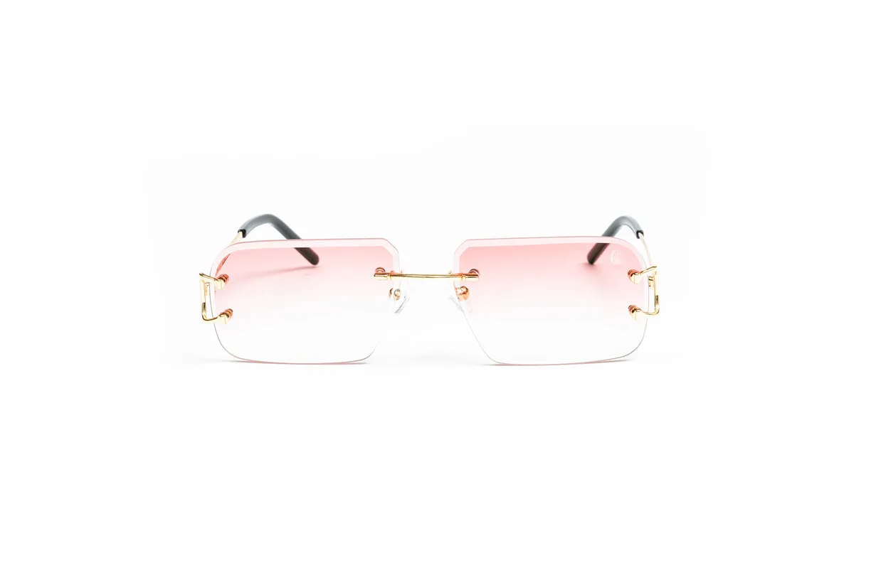 CLASSIC C 18KT Rimless Sunglasses, Gradient Pink Rectangular Lenses