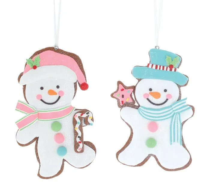 Clay Dough Snowman Cookie Ornament: Pink/Blue