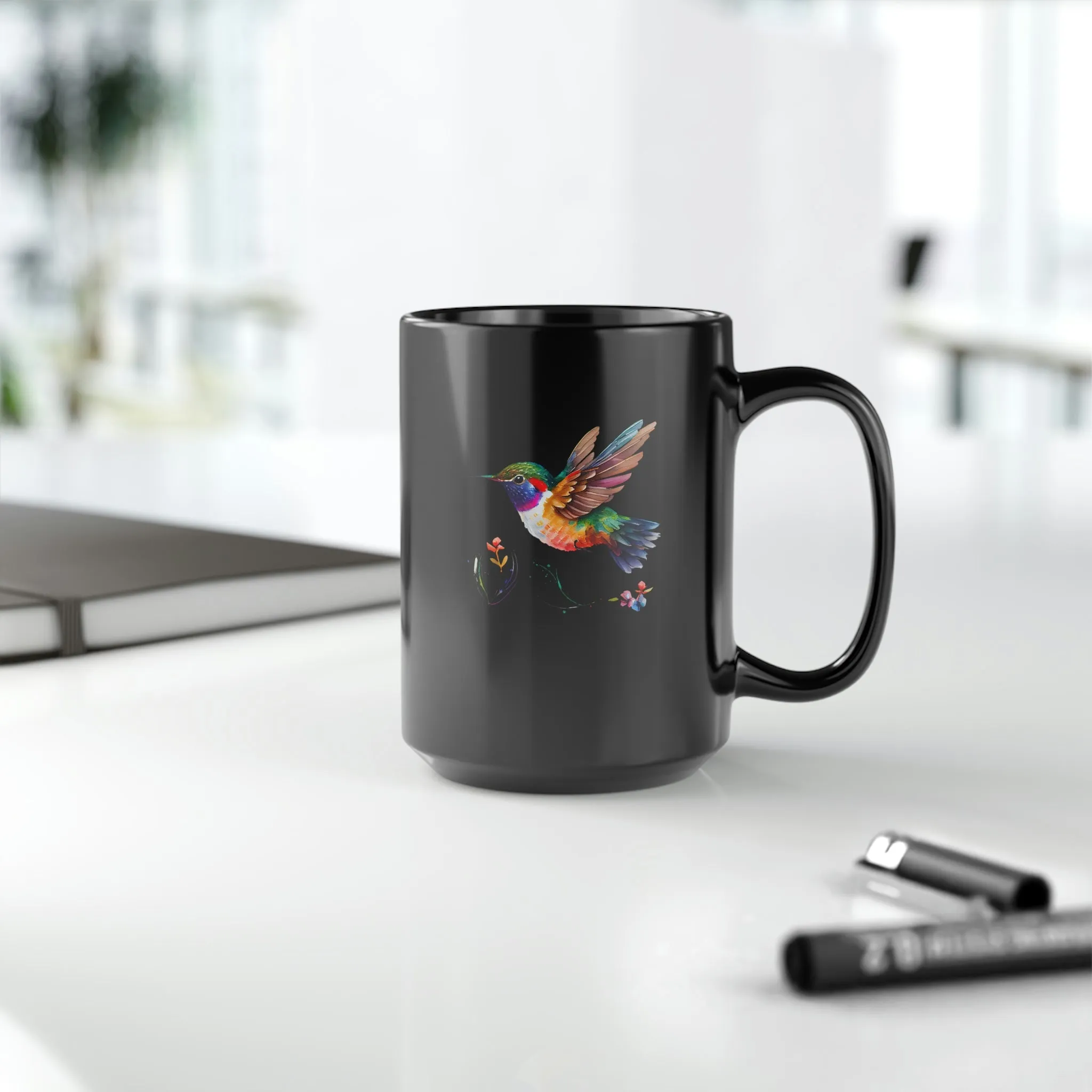 Cute Hummingbird 2 - Black Mug, 15oz