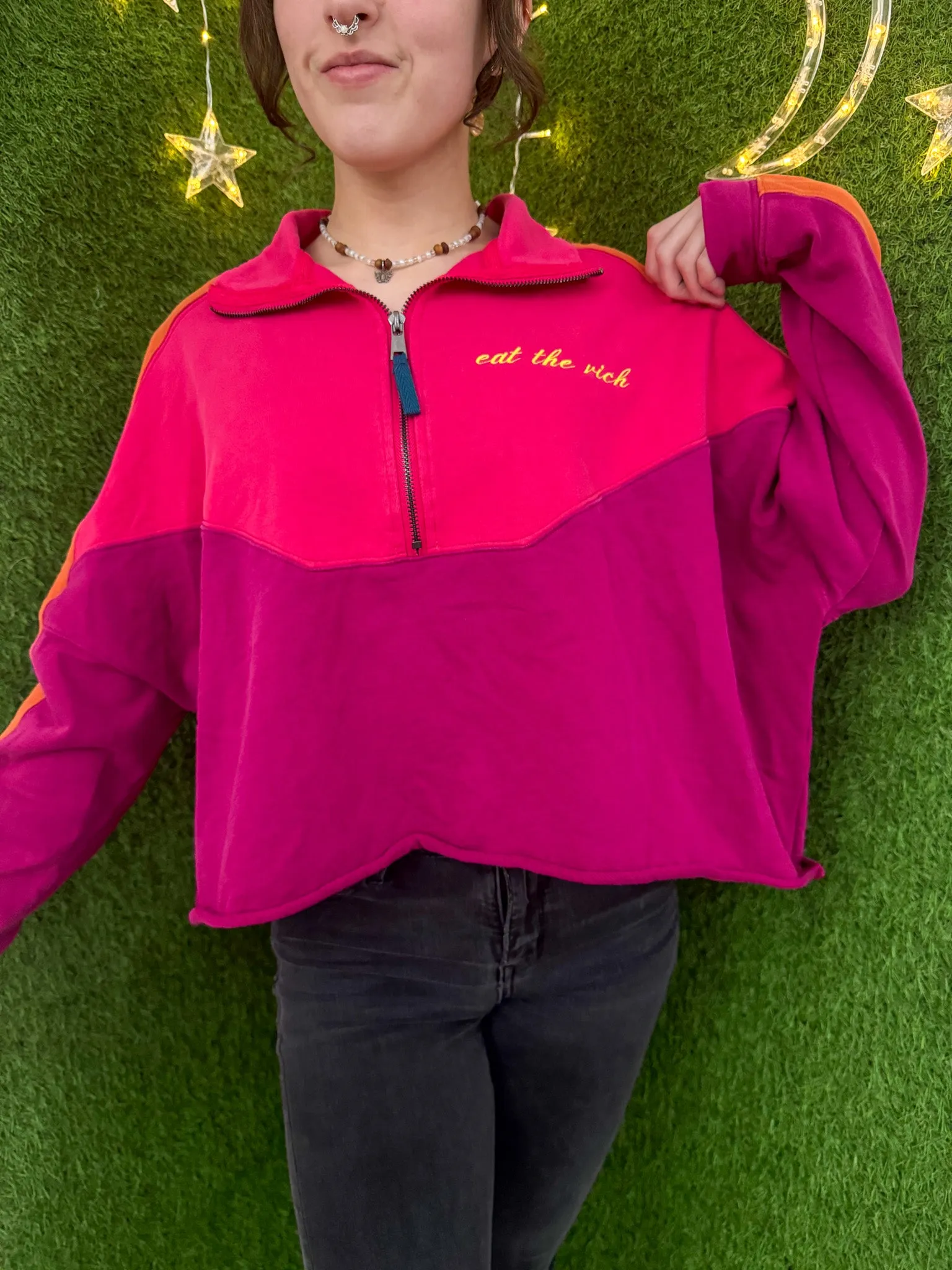 Eat the Rich Funky Cropped Quarter Zip Crewneck XS
