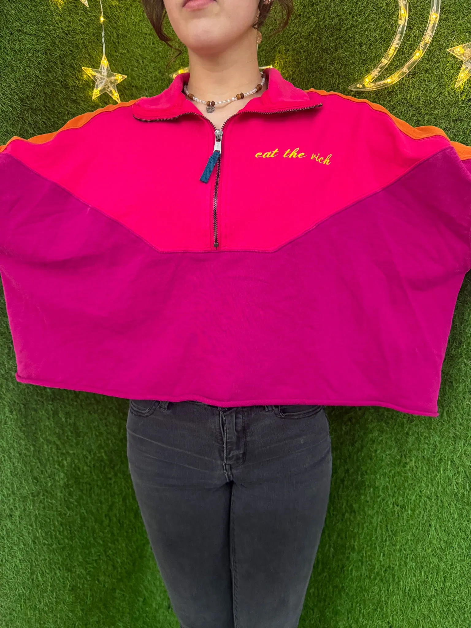 Eat the Rich Funky Cropped Quarter Zip Crewneck XS