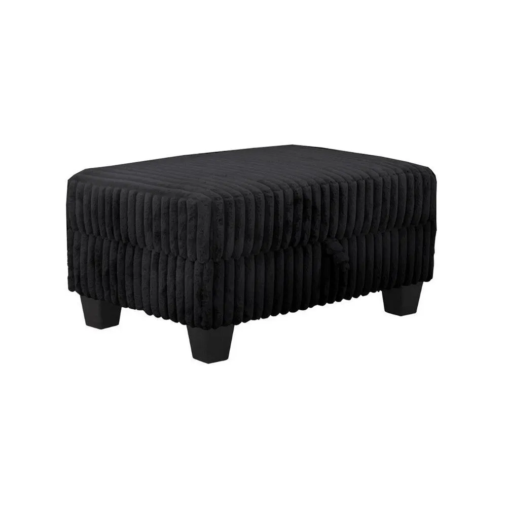 Ega 81 Inch Sectional Sofa with Reversible Chaise, Ottoman, Black Corduroy By Casagear Home