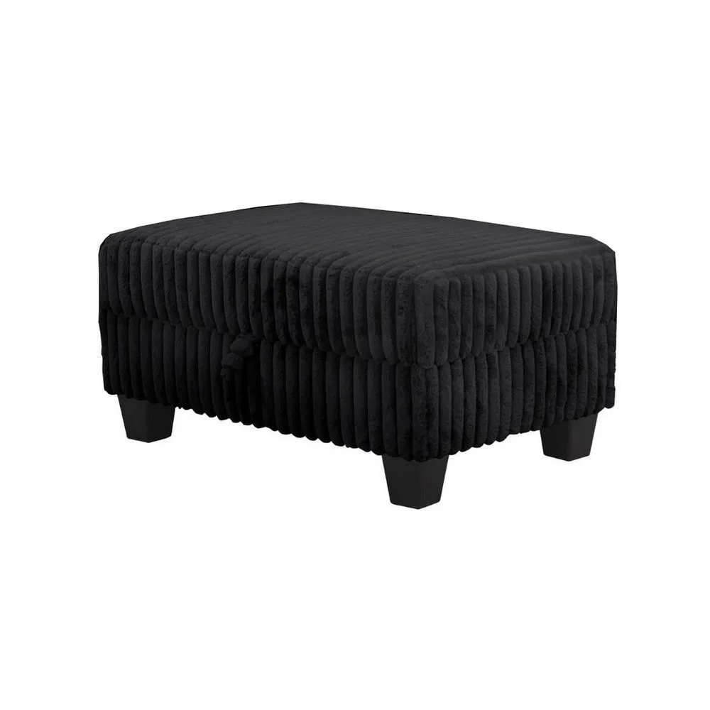Ega 81 Inch Sectional Sofa with Reversible Chaise, Ottoman, Black Corduroy By Casagear Home