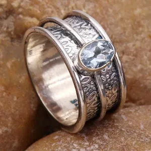 Faceted Natural Gemstone Spinner Meditation Ring Solid 925 Sterling Silver Ring Handmade Vintage Jewelry All Size Ring