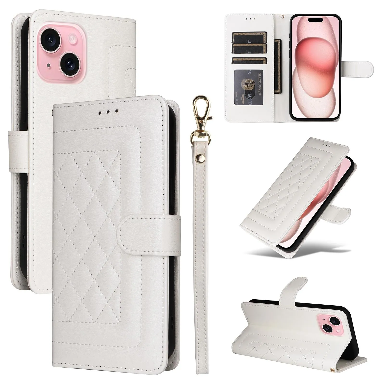 For Iphone 15 Diamond Lattice Leather Flip Phone Case