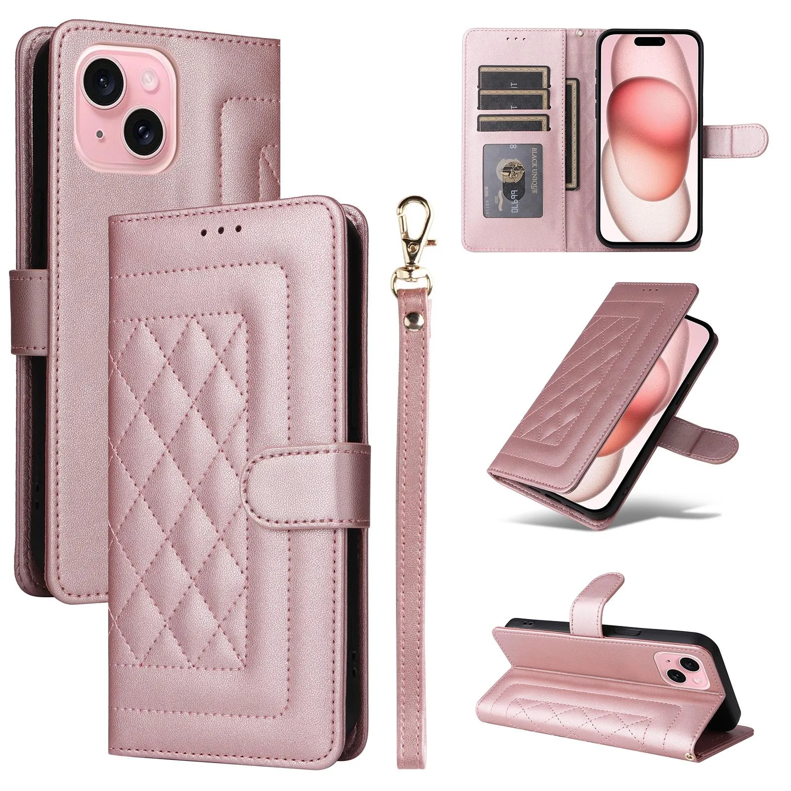 For Iphone 15 Diamond Lattice Leather Flip Phone Case