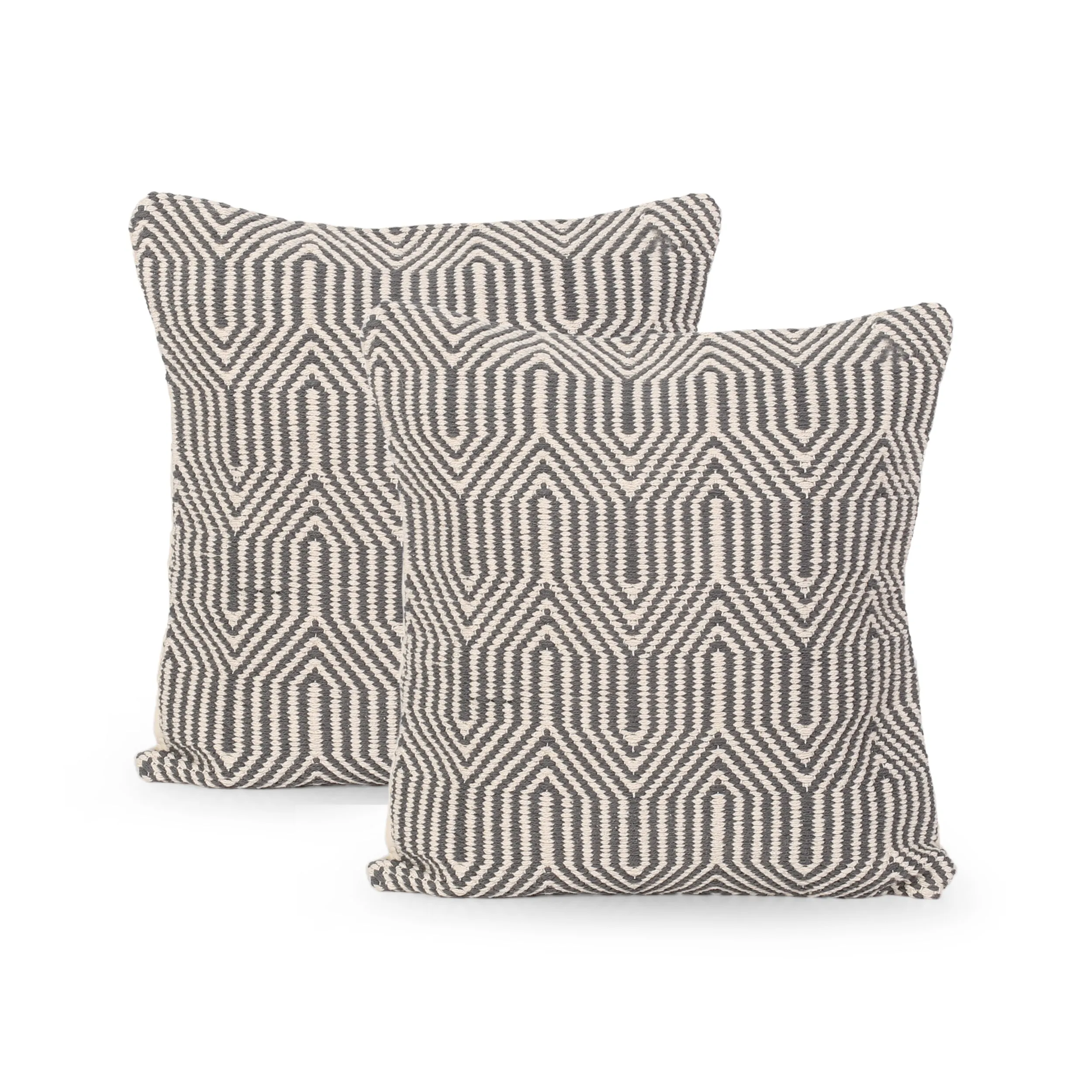Gina Boho Cotton Throw Pillow (Set of 2), Gray and White