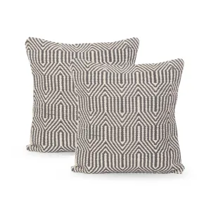 Gina Boho Cotton Throw Pillow (Set of 2), Gray and White