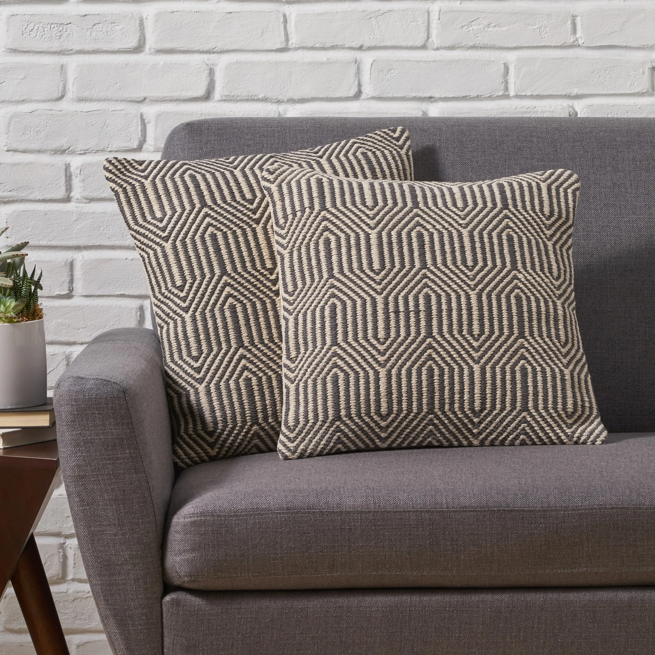 Gina Boho Cotton Throw Pillow (Set of 2), Gray and White