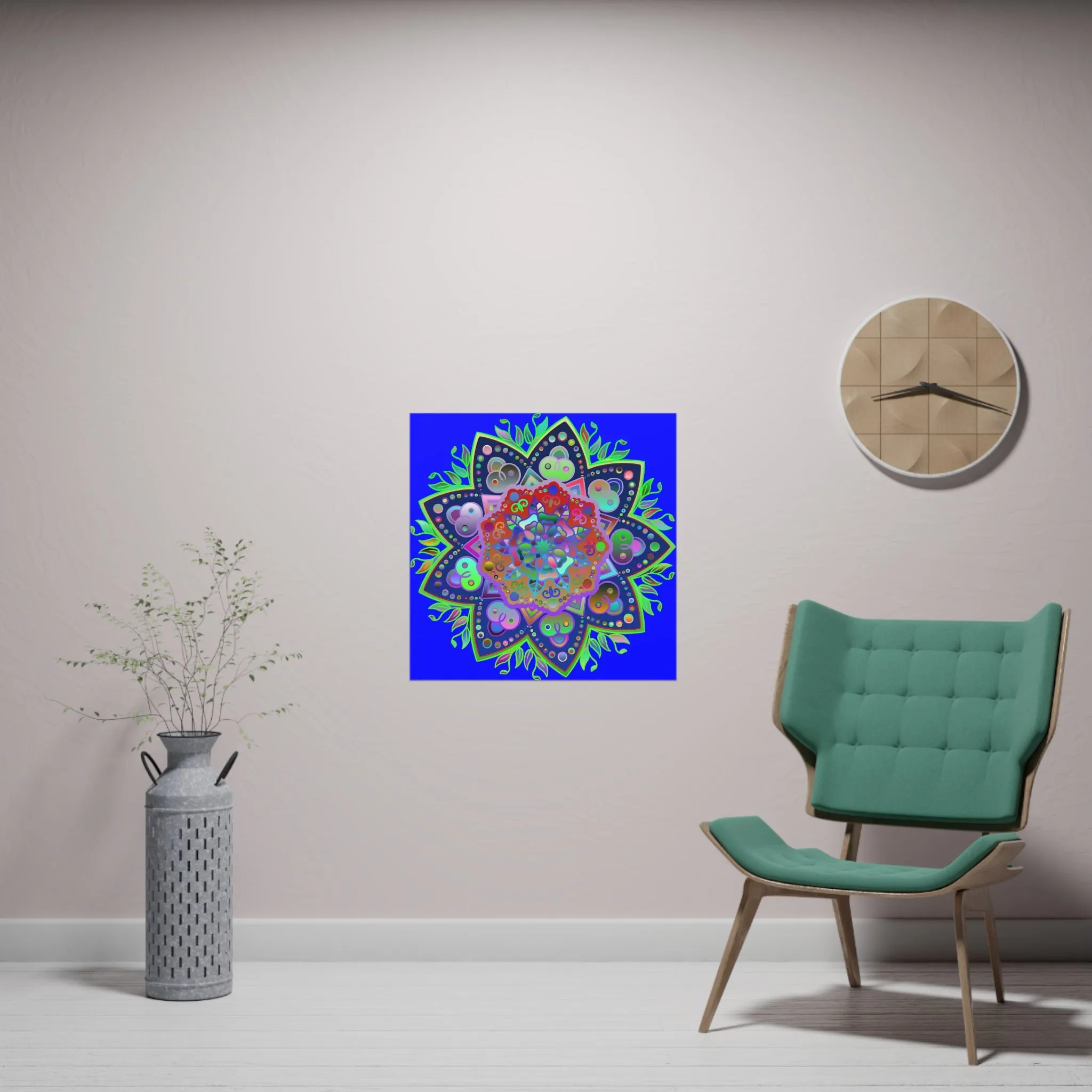 Hand-Drawn Bright Mandala Art Poster - Blue