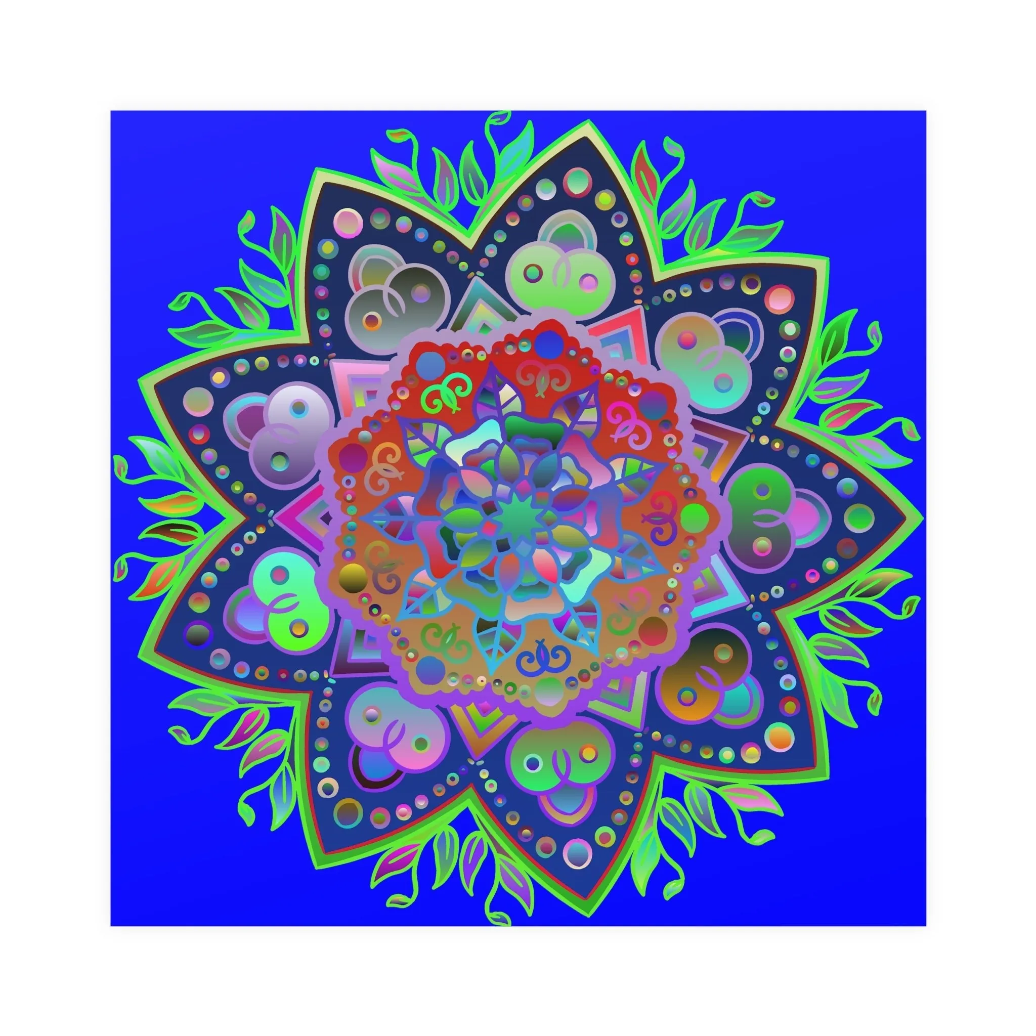 Hand-Drawn Bright Mandala Art Poster - Blue