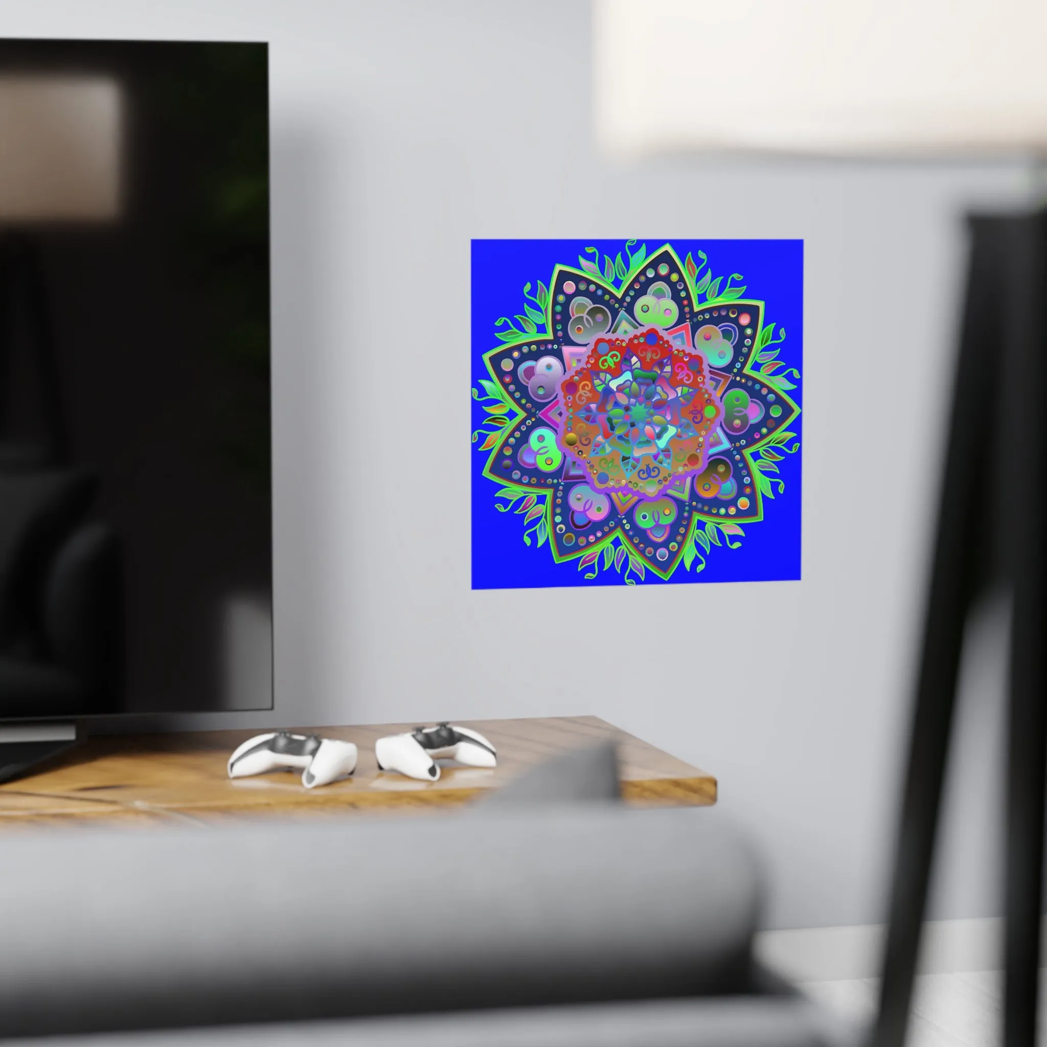 Hand-Drawn Bright Mandala Art Poster - Blue