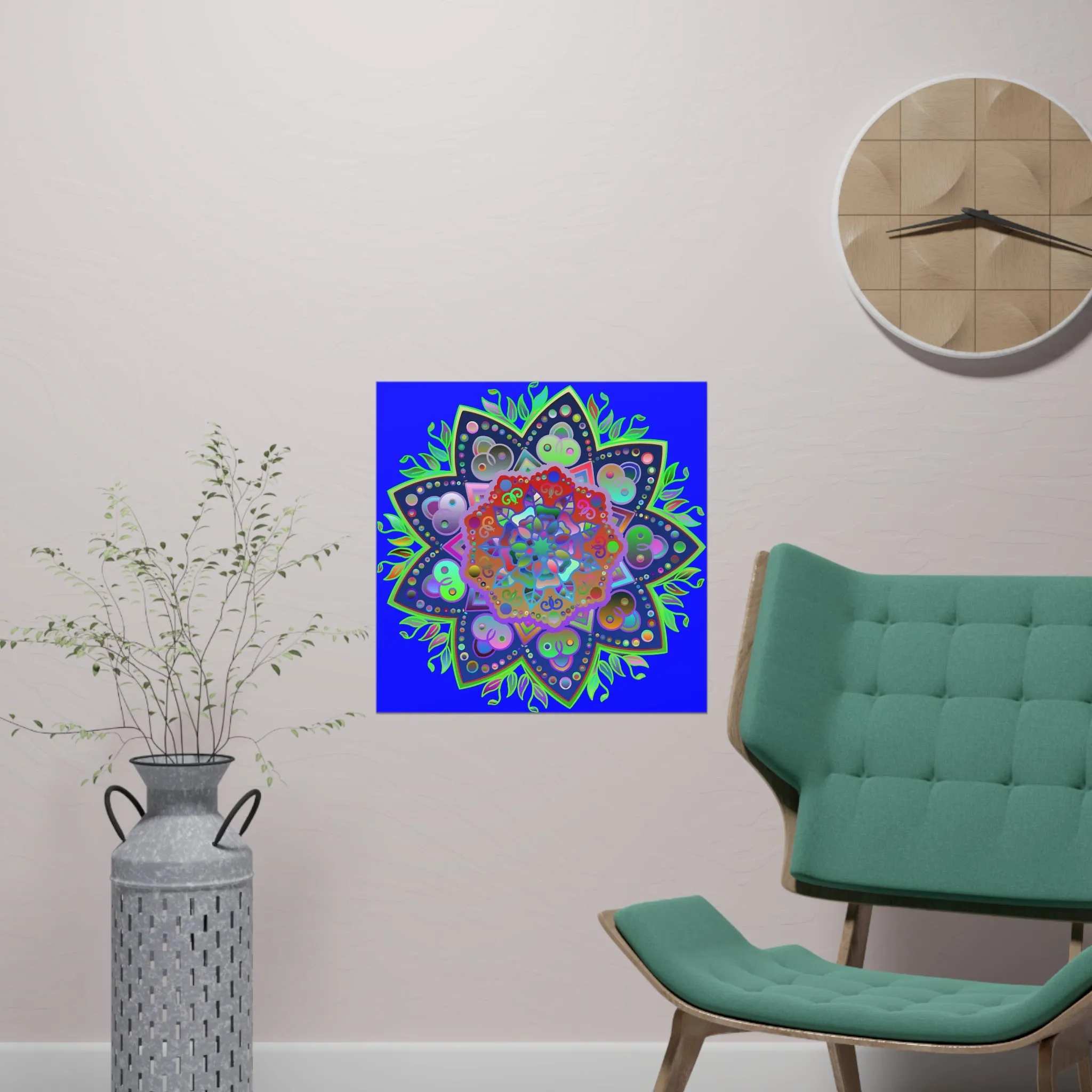 Hand-Drawn Bright Mandala Art Poster - Blue