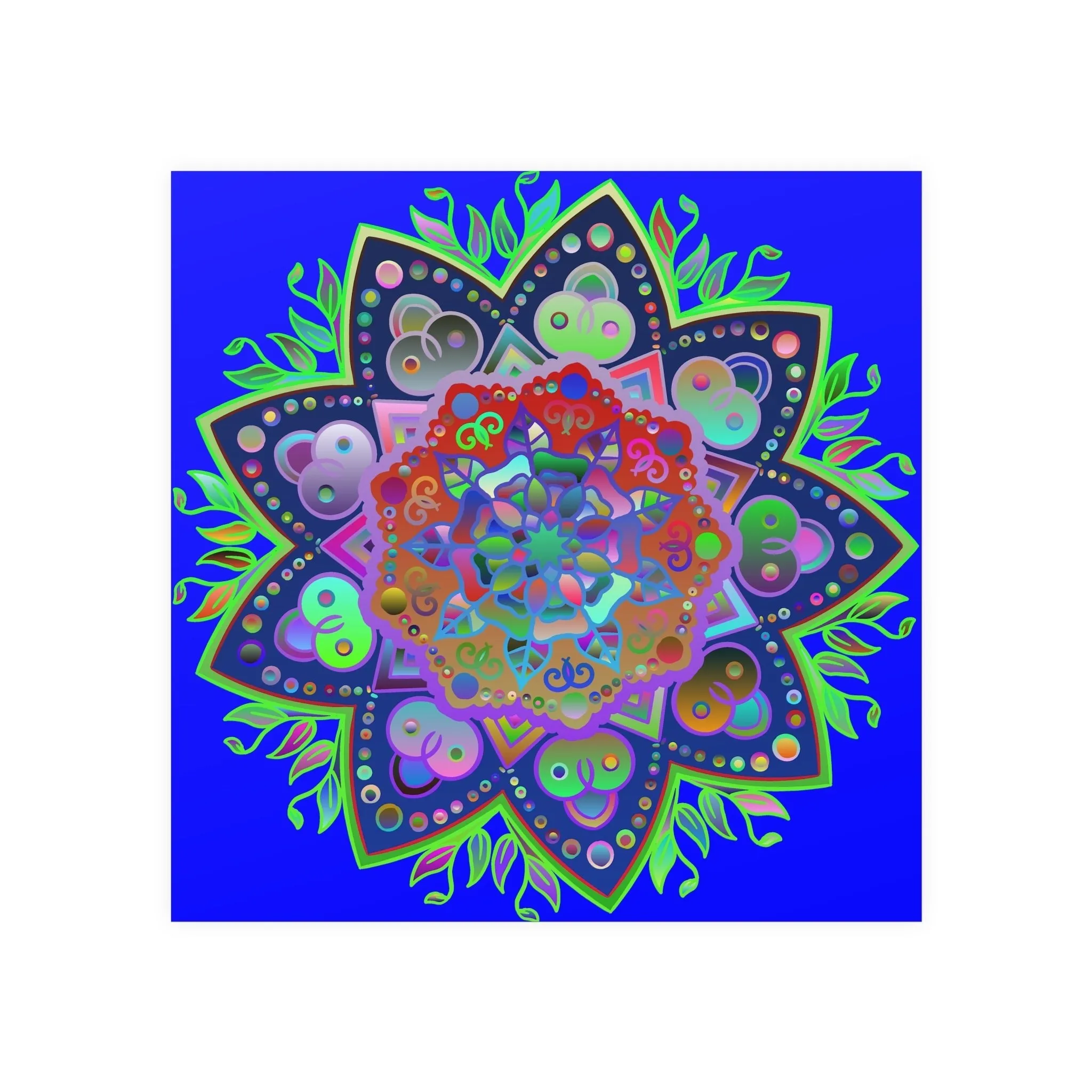 Hand-Drawn Bright Mandala Art Poster - Blue