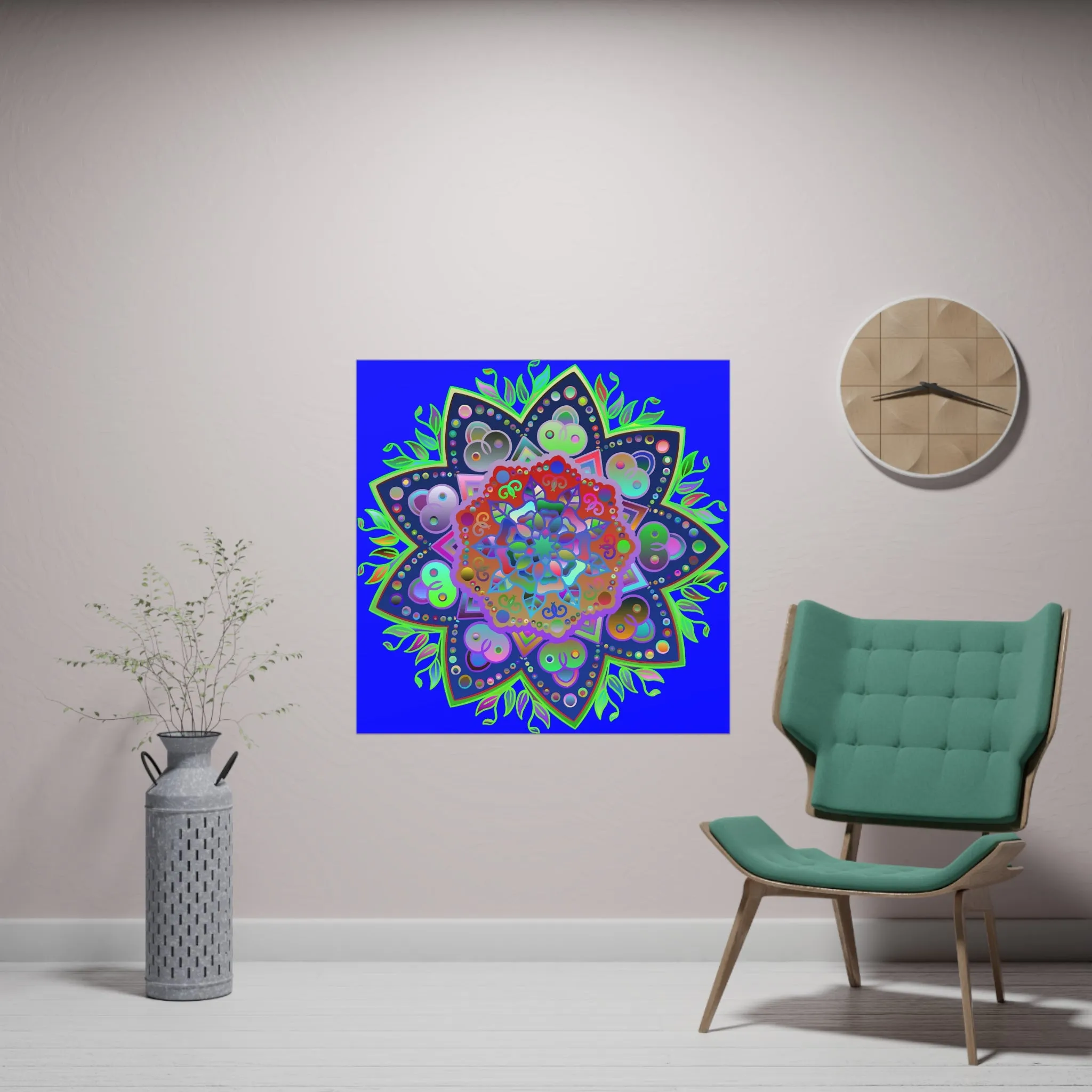 Hand-Drawn Bright Mandala Art Poster - Blue