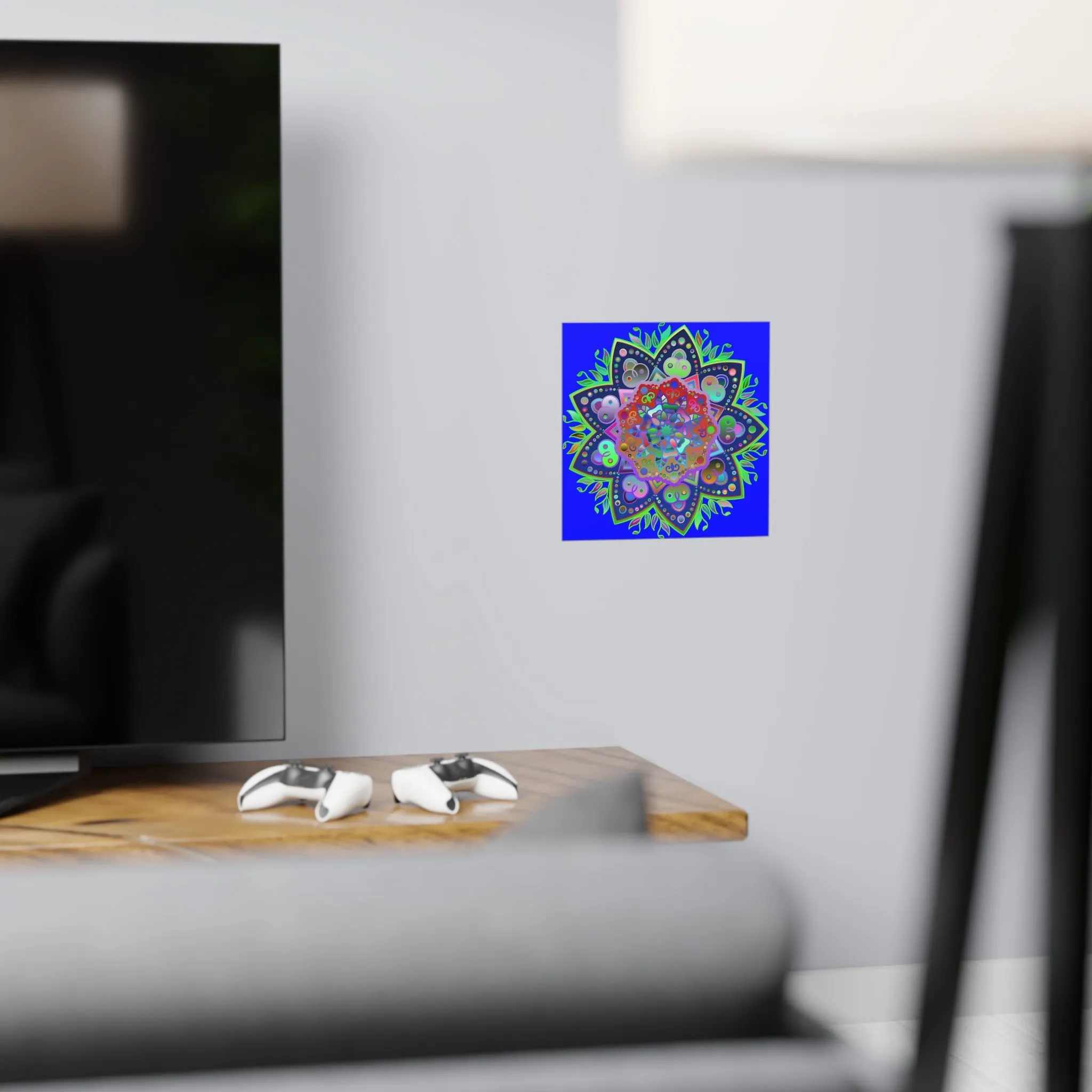 Hand-Drawn Bright Mandala Art Poster - Blue