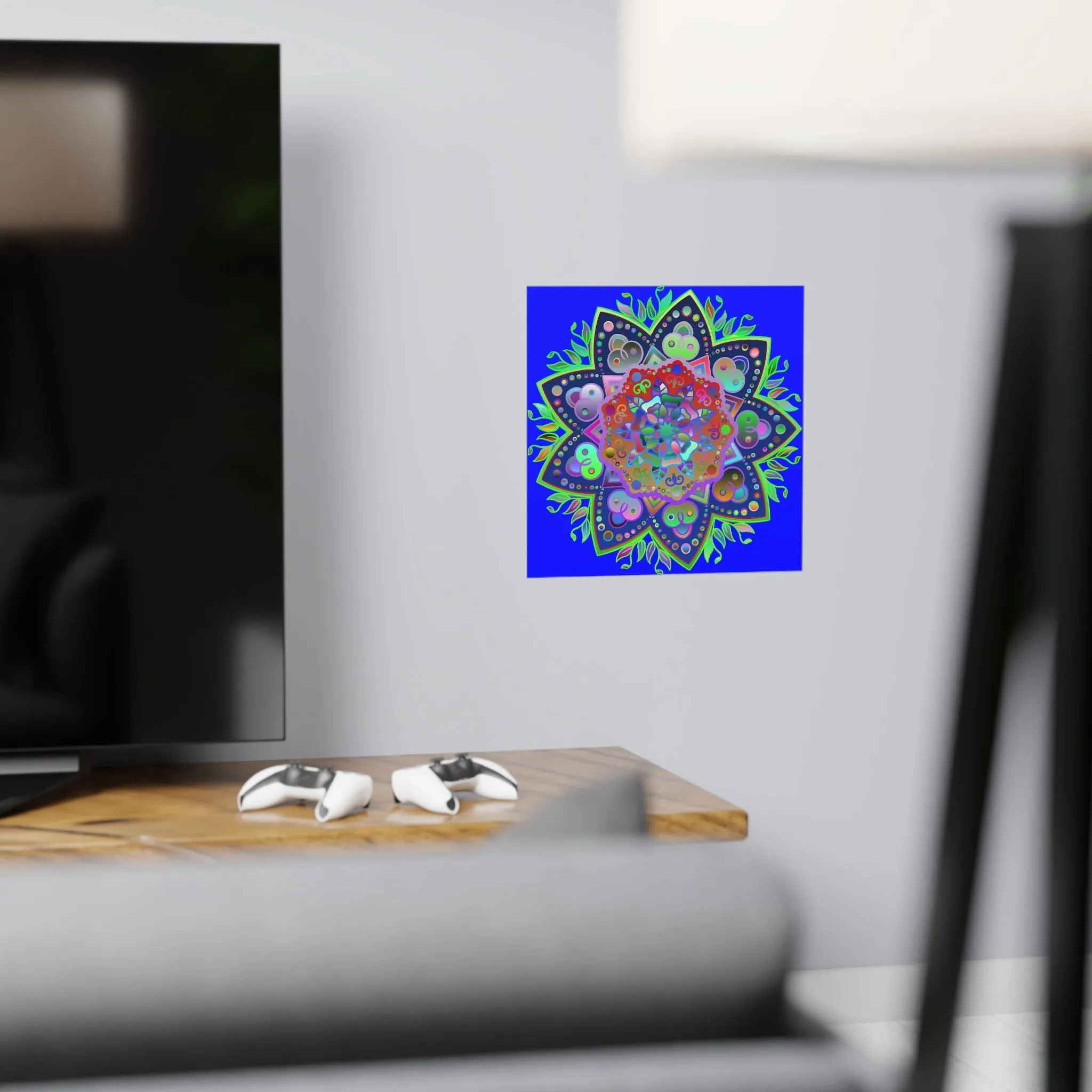 Hand-Drawn Bright Mandala Art Poster - Blue
