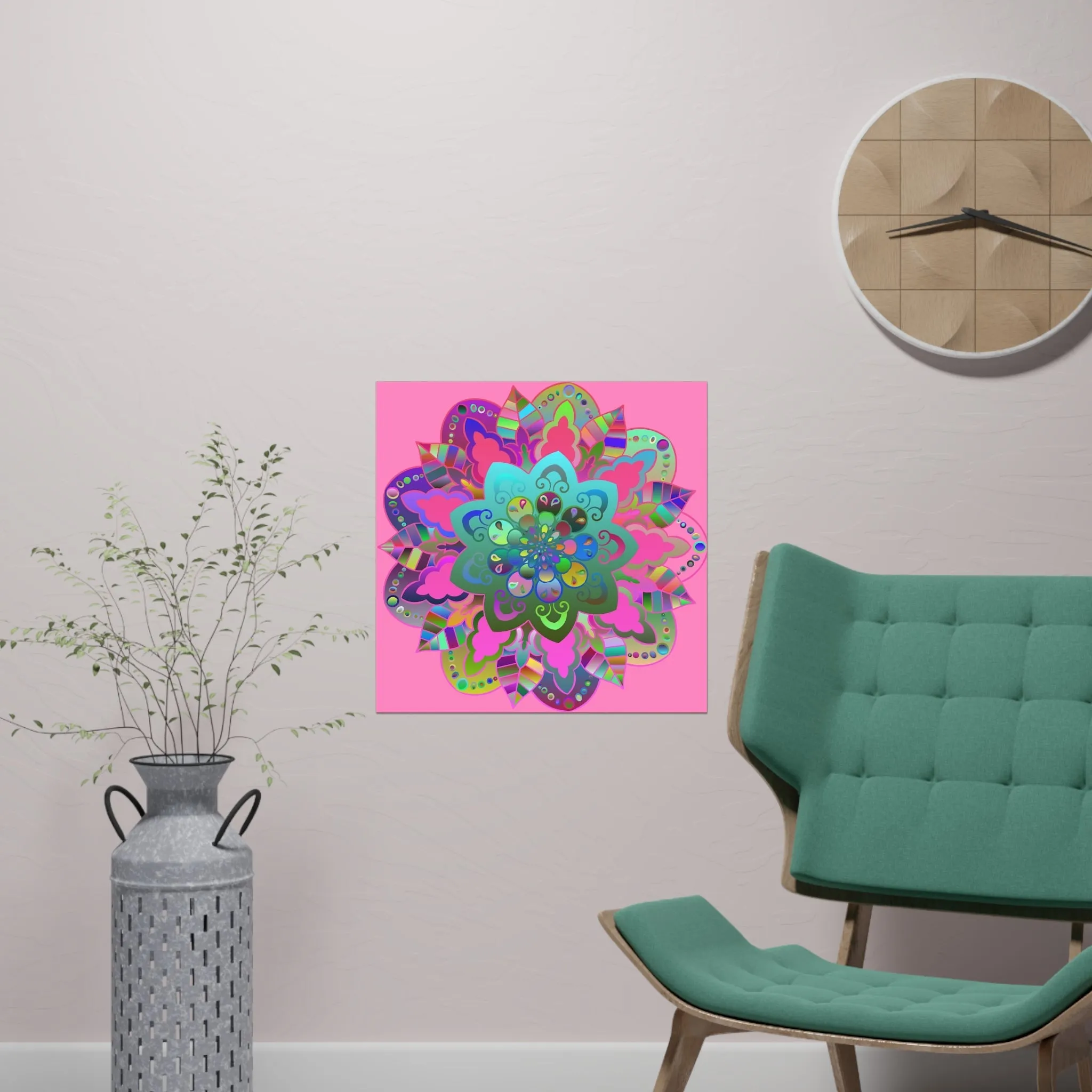 Hand-Drawn Mandala Art Poster - Light Pink