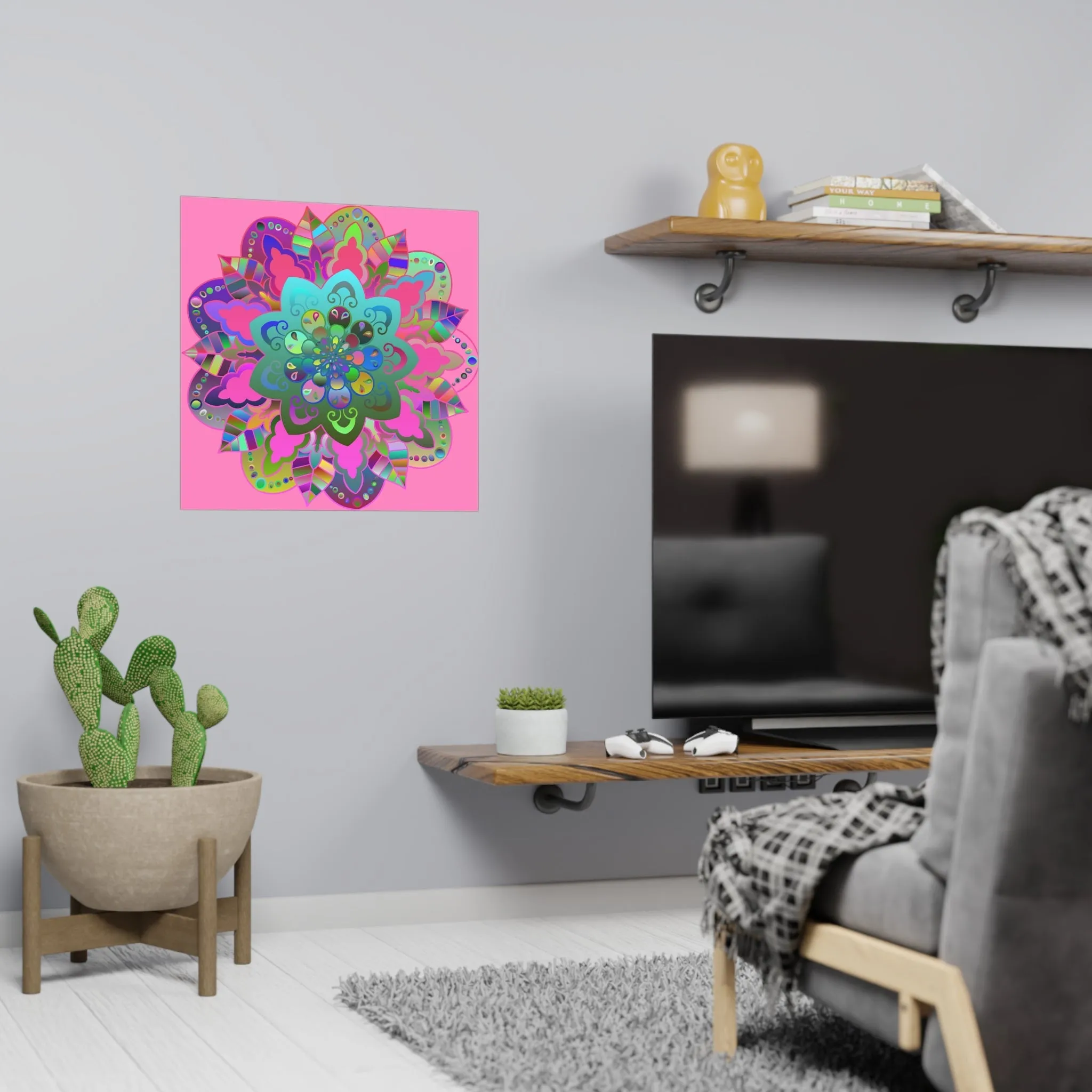 Hand-Drawn Mandala Art Poster - Light Pink