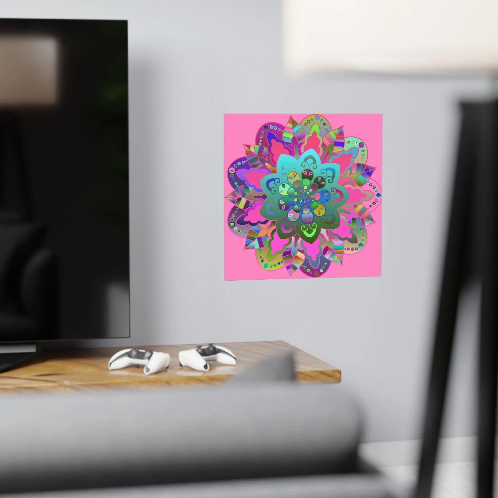 Hand-Drawn Mandala Art Poster - Light Pink