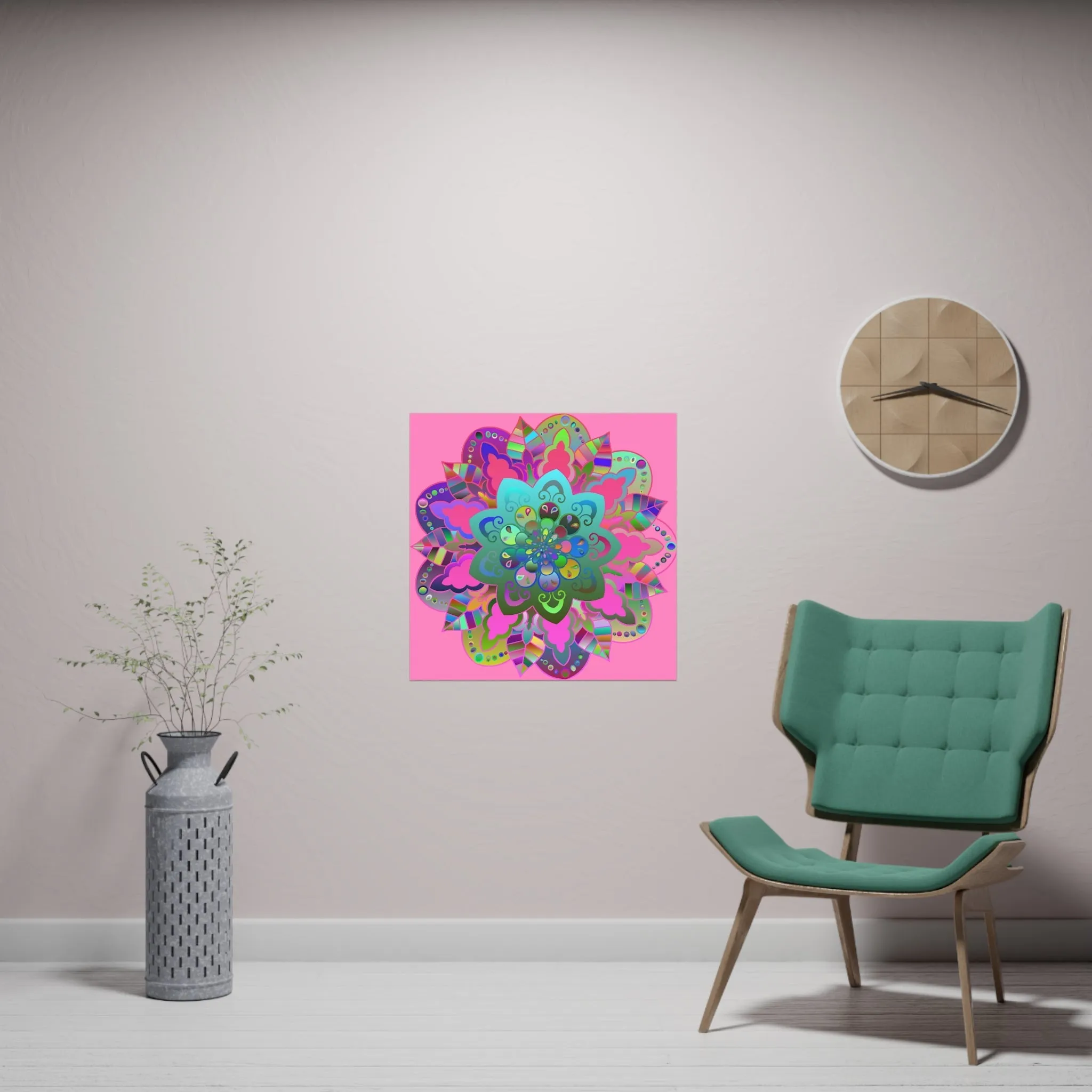 Hand-Drawn Mandala Art Poster - Light Pink