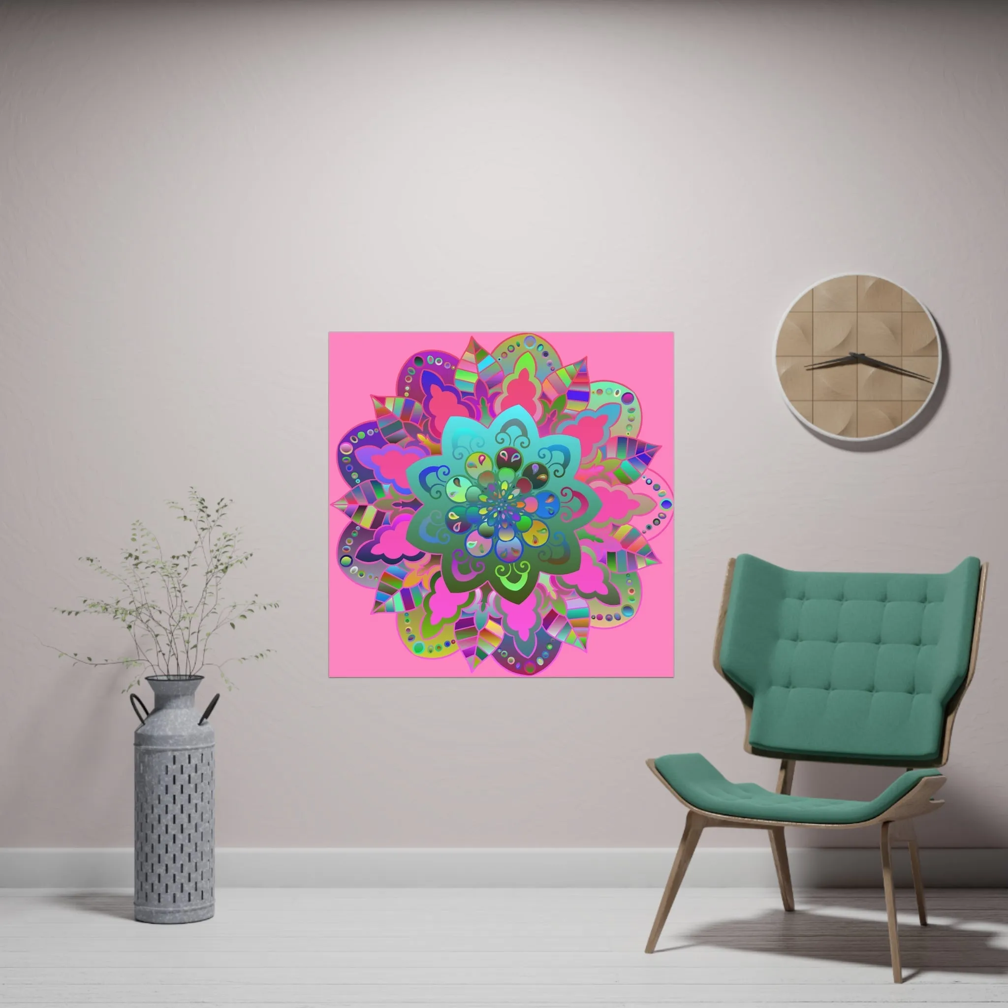 Hand-Drawn Mandala Art Poster - Light Pink