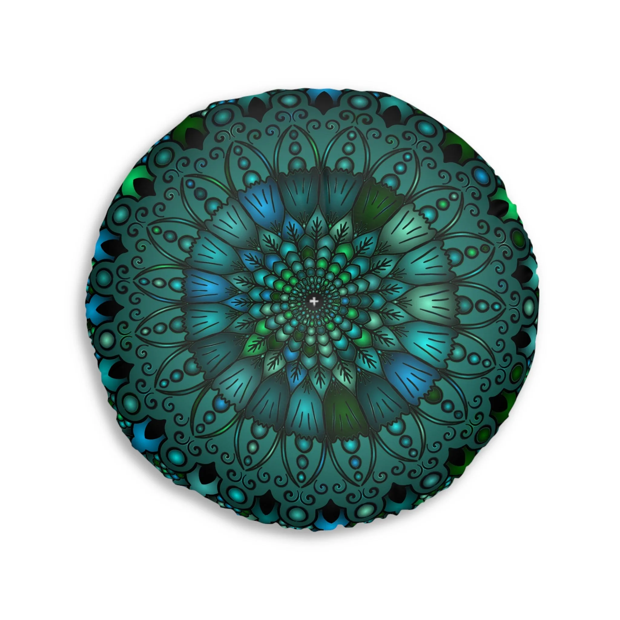 Handmade Mandala Design Floor Cushion - Round, Petroleum Green