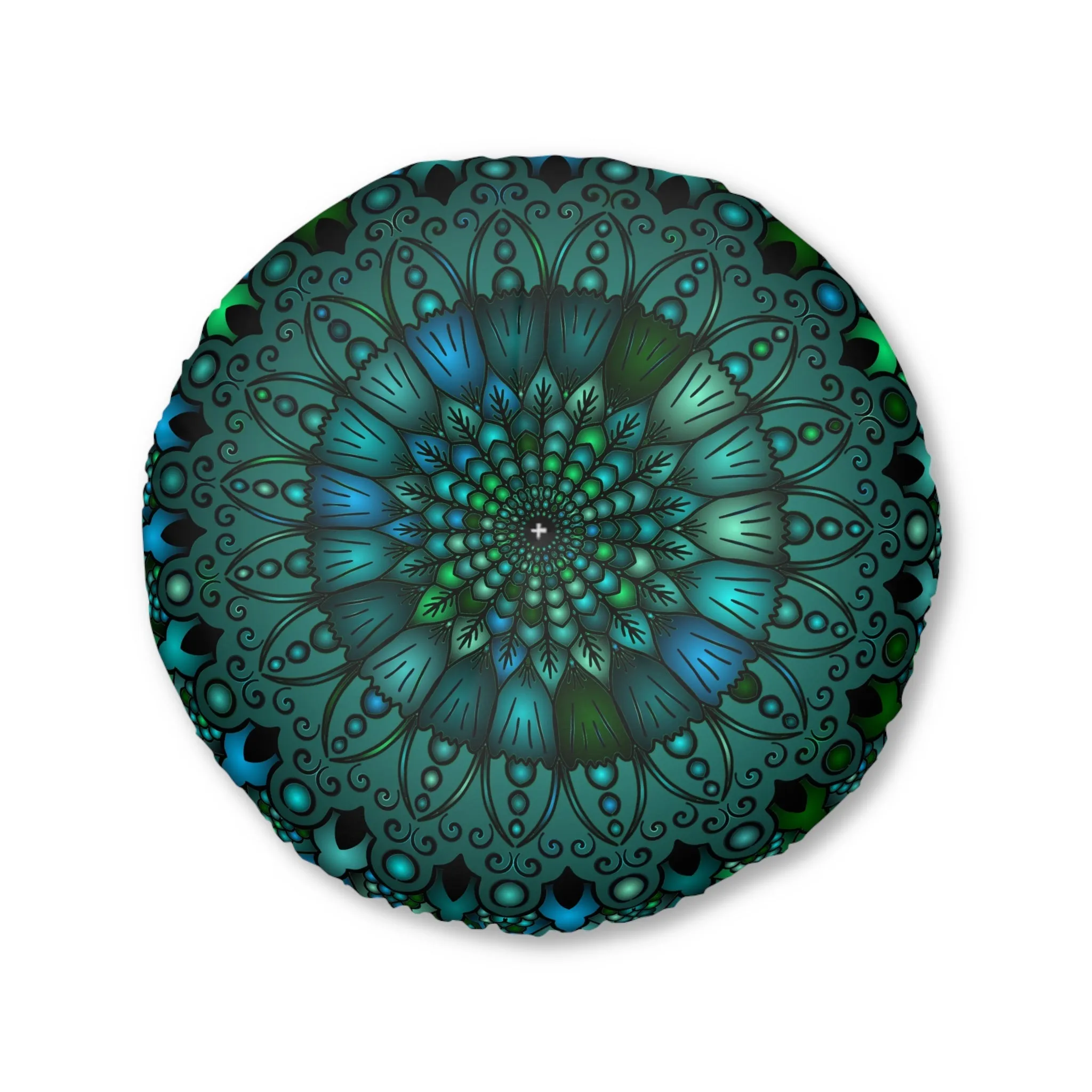 Handmade Mandala Design Floor Cushion - Round, Petroleum Green