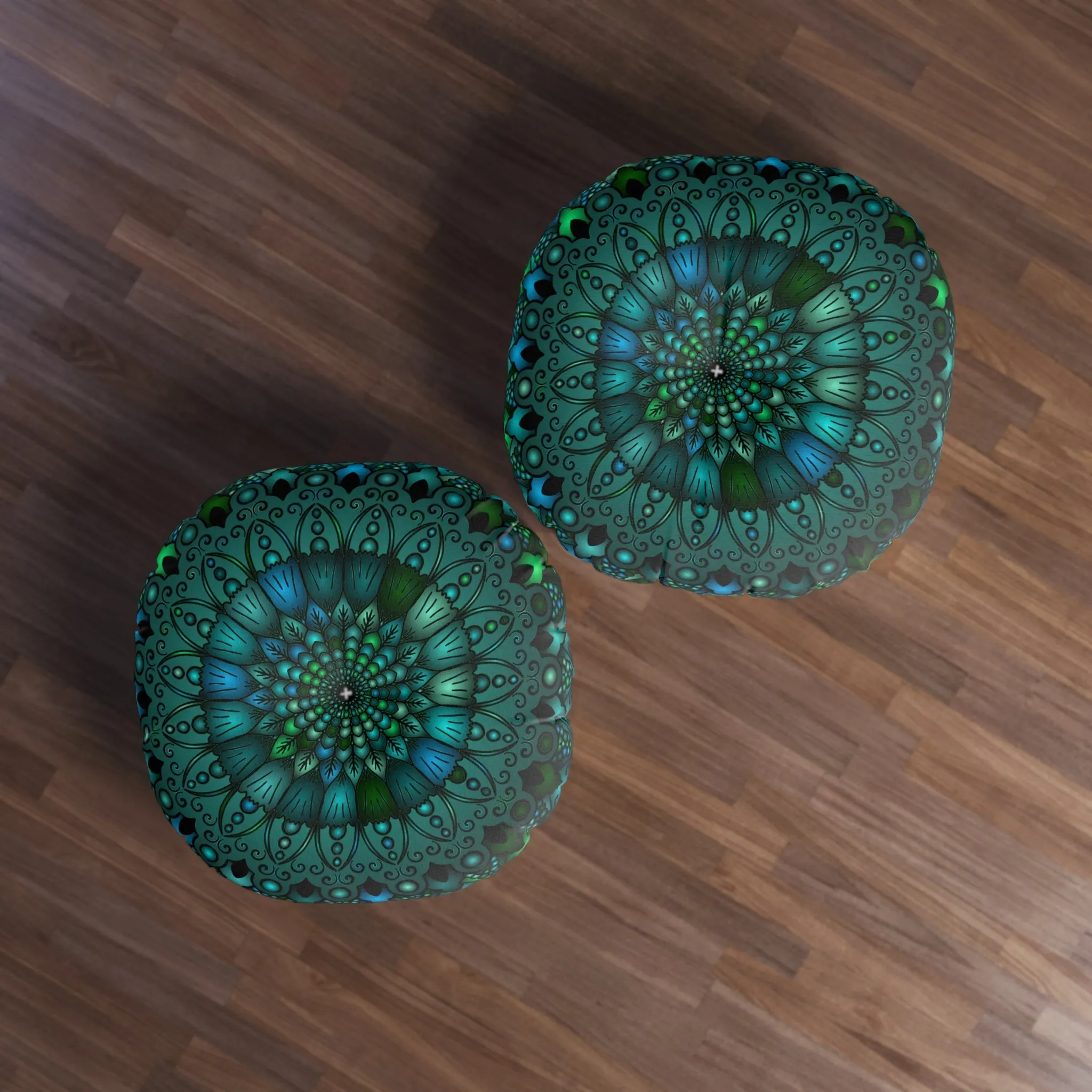 Handmade Mandala Design Floor Cushion - Round, Petroleum Green