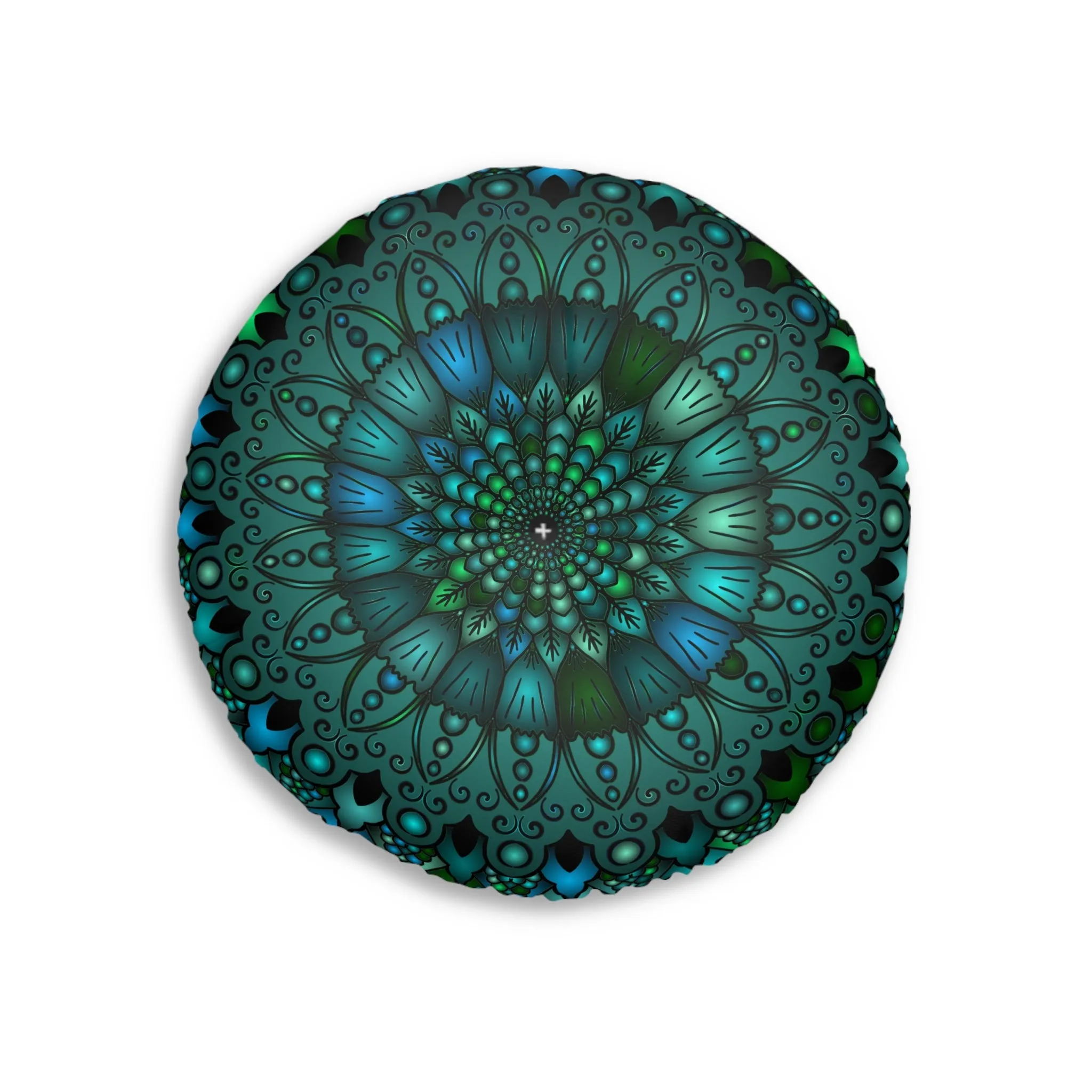 Handmade Mandala Design Floor Cushion - Round, Petroleum Green