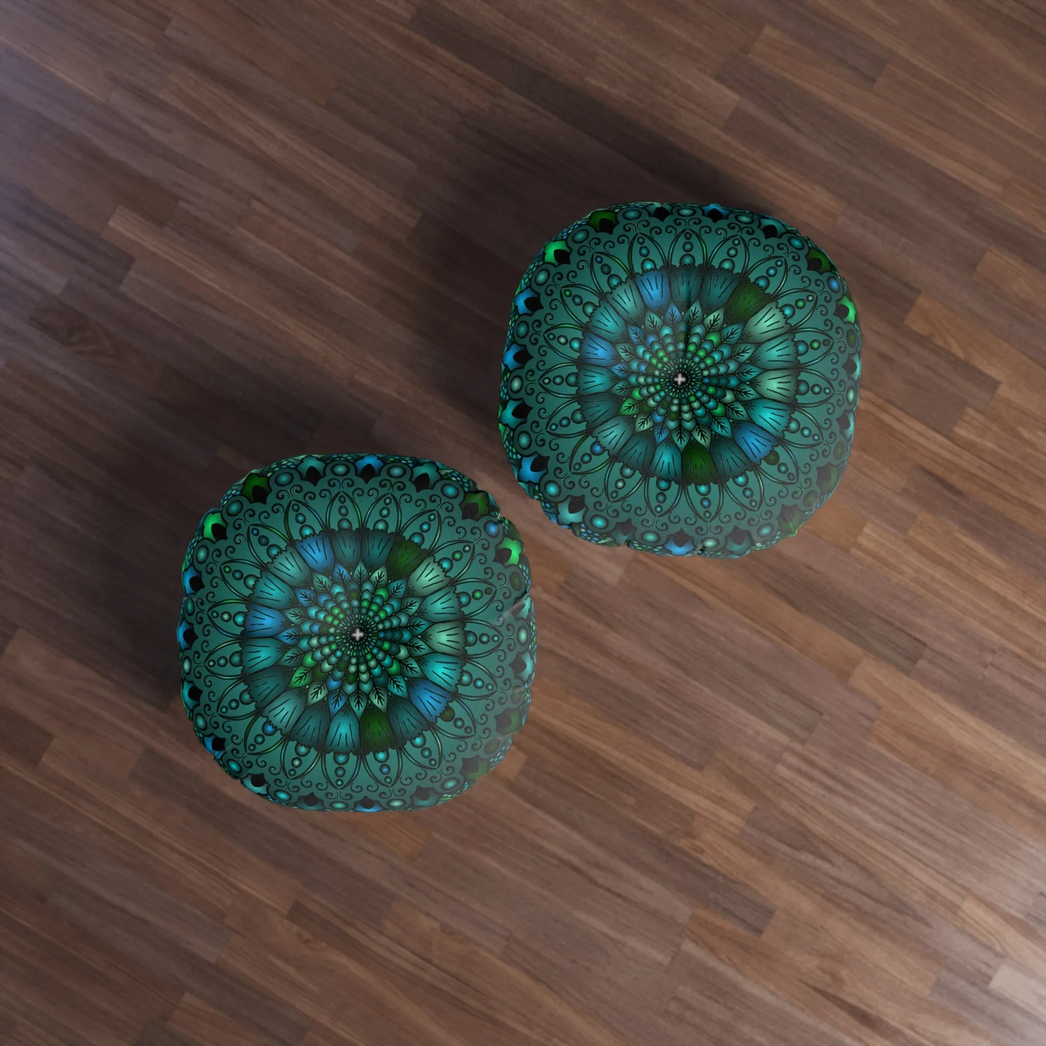 Handmade Mandala Design Floor Cushion - Round, Petroleum Green