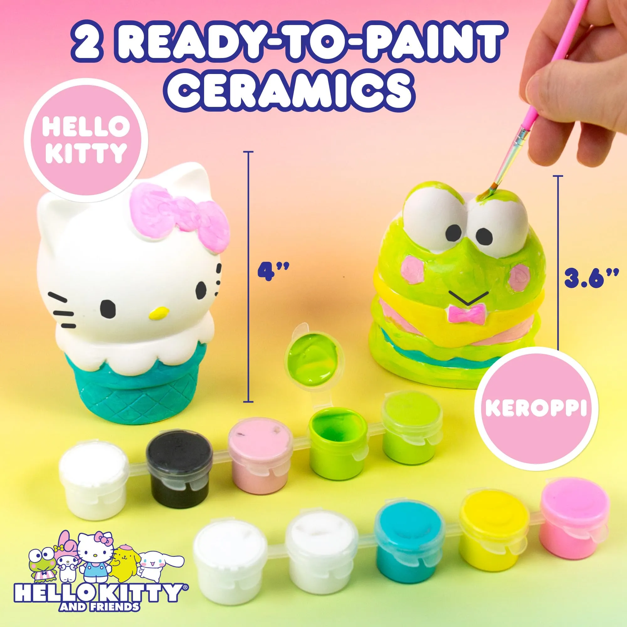 Hello Kitty and Friends Paint Your Own Figurines Arts and Crafts Kit, Ceramic Paintable Hello Kitty & Keroppi, Kawaii Painting Kit for Kids( & adults) Ages 8 