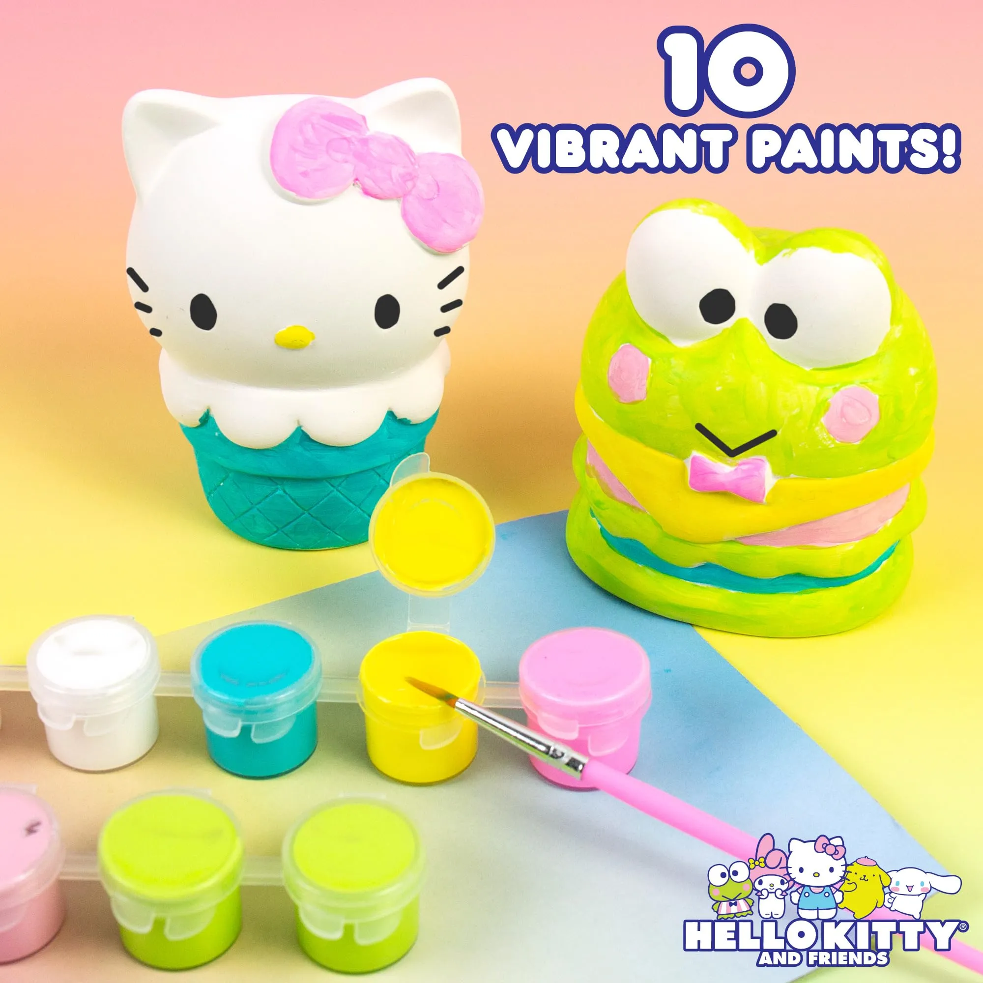 Hello Kitty and Friends Paint Your Own Figurines Arts and Crafts Kit, Ceramic Paintable Hello Kitty & Keroppi, Kawaii Painting Kit for Kids( & adults) Ages 8 