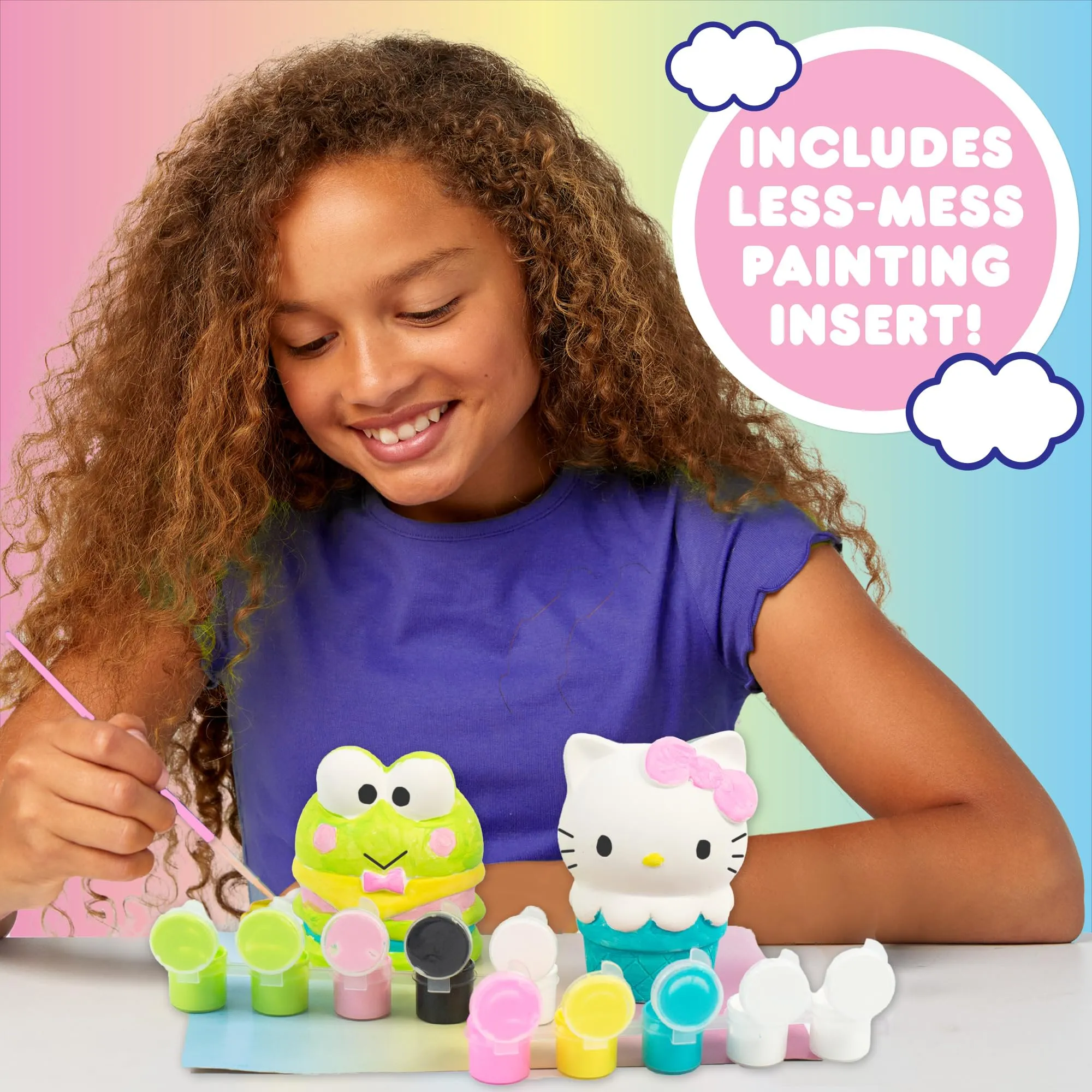 Hello Kitty and Friends Paint Your Own Figurines Arts and Crafts Kit, Ceramic Paintable Hello Kitty & Keroppi, Kawaii Painting Kit for Kids( & adults) Ages 8 