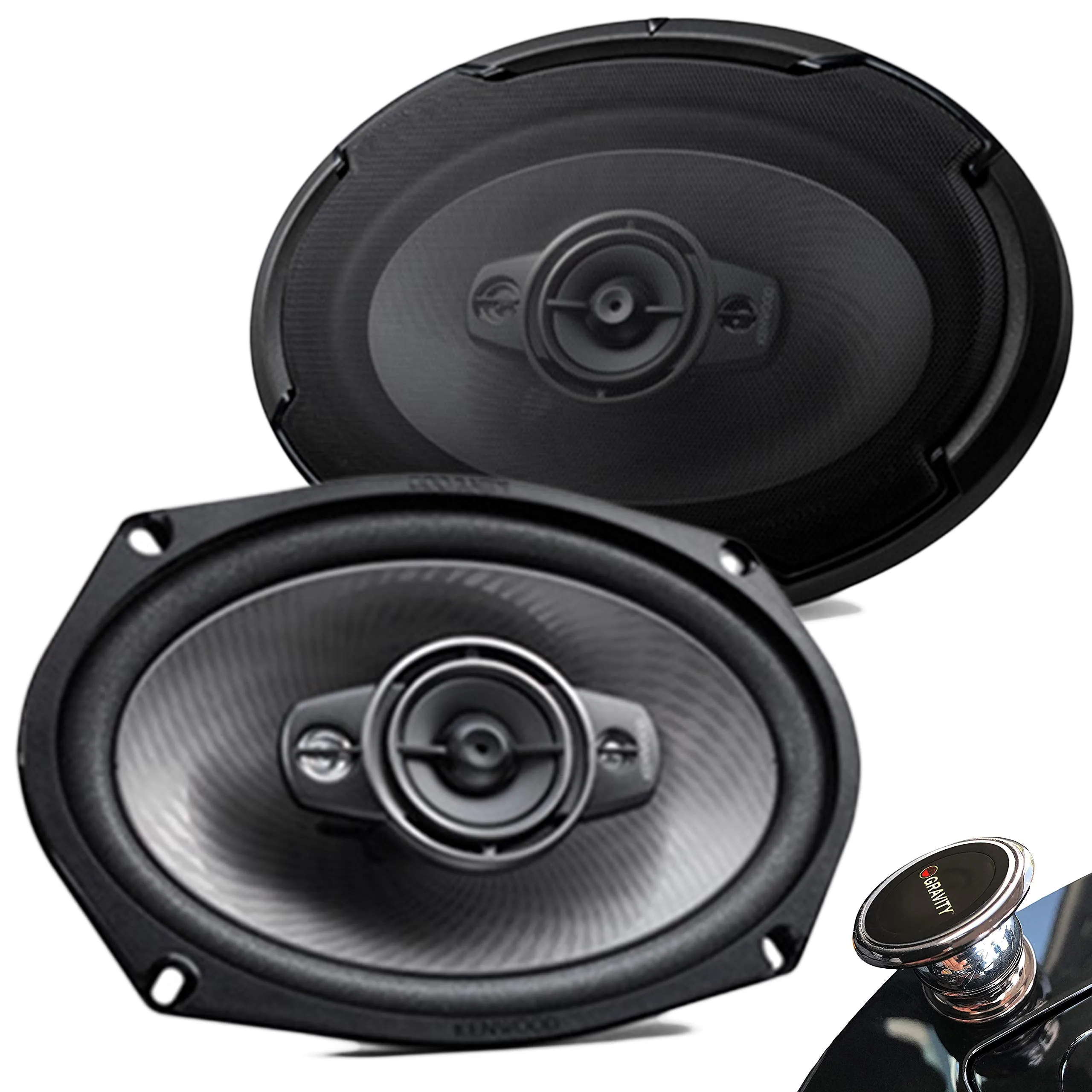 Kenwood KFC-D691 Pair of 600 watt (Peak) 6 x 9 4-Ohms 4-Way Ceramic Super Tweeter Powerful Speakers   Gravity Magnet Holder