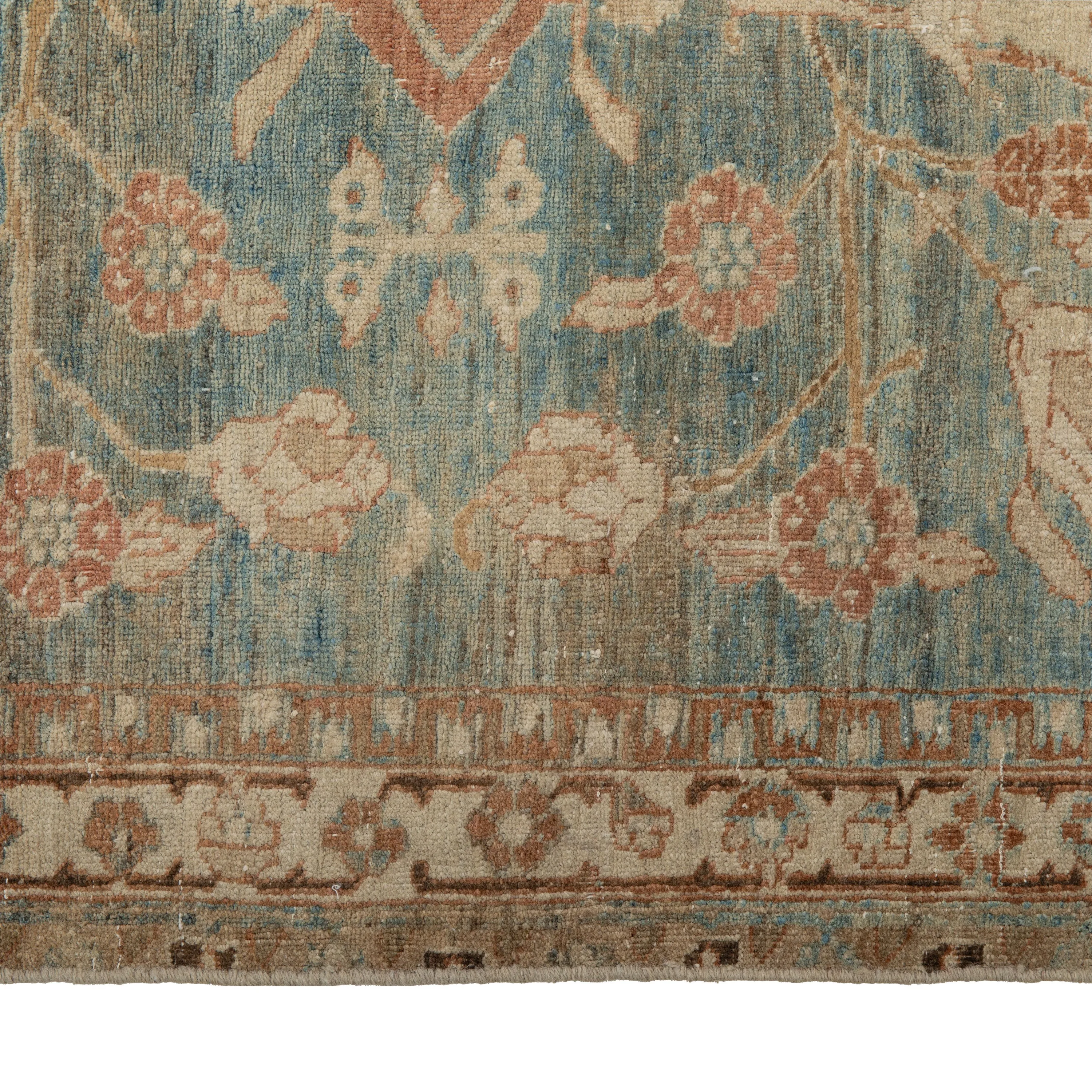 Light Blue Vintage Farahan Wool Rug - 7'9" x 9'9"