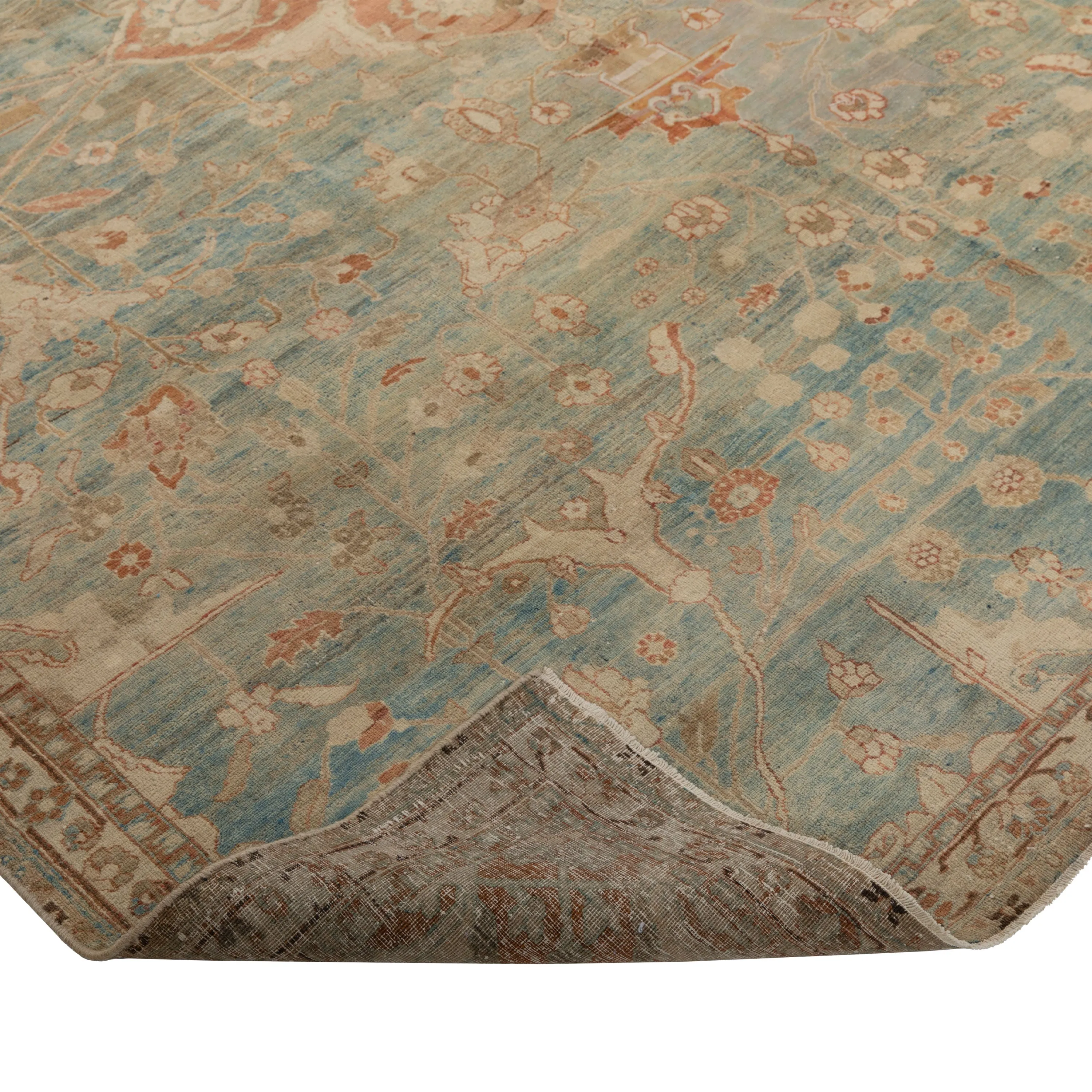 Light Blue Vintage Farahan Wool Rug - 7'9" x 9'9"
