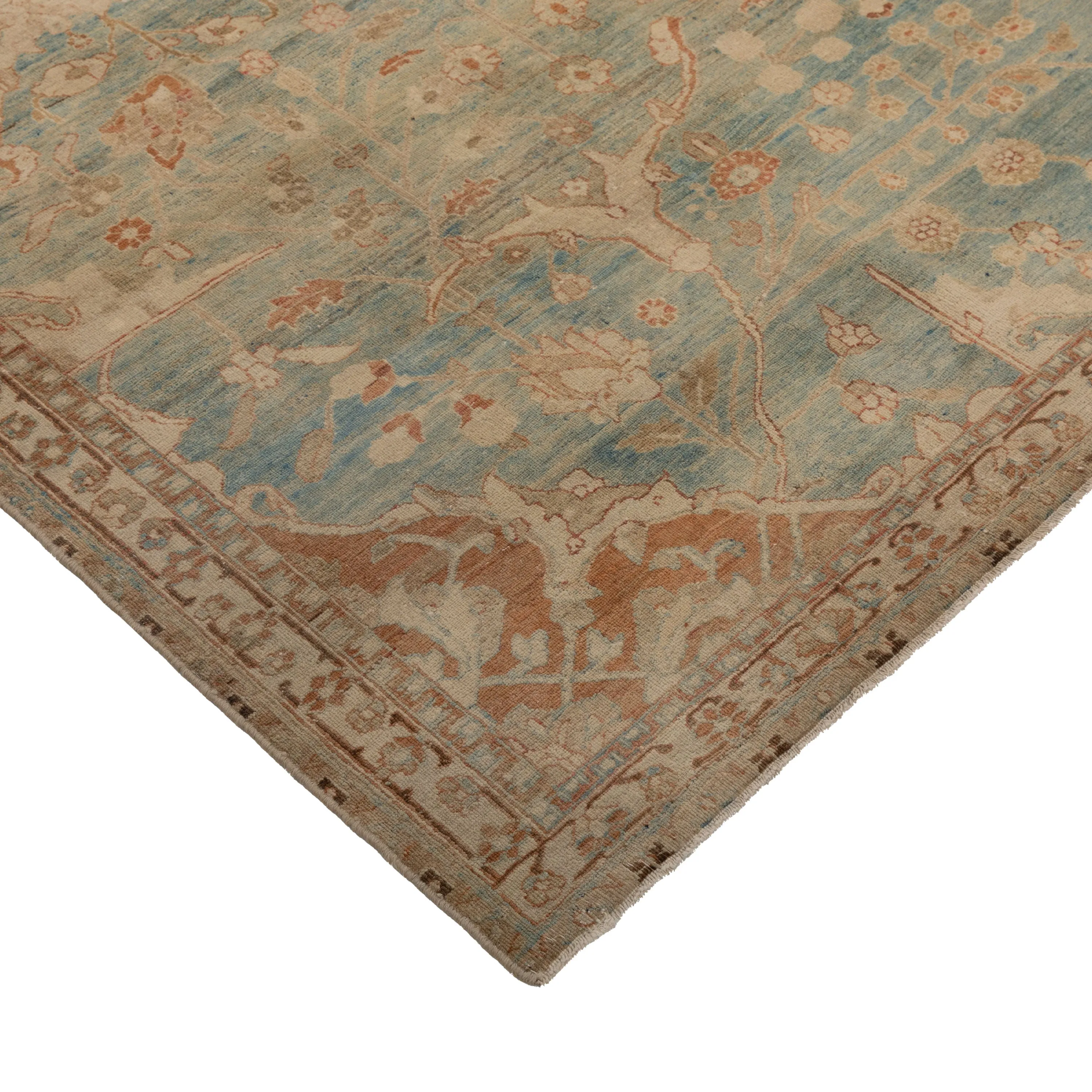 Light Blue Vintage Farahan Wool Rug - 7'9" x 9'9"