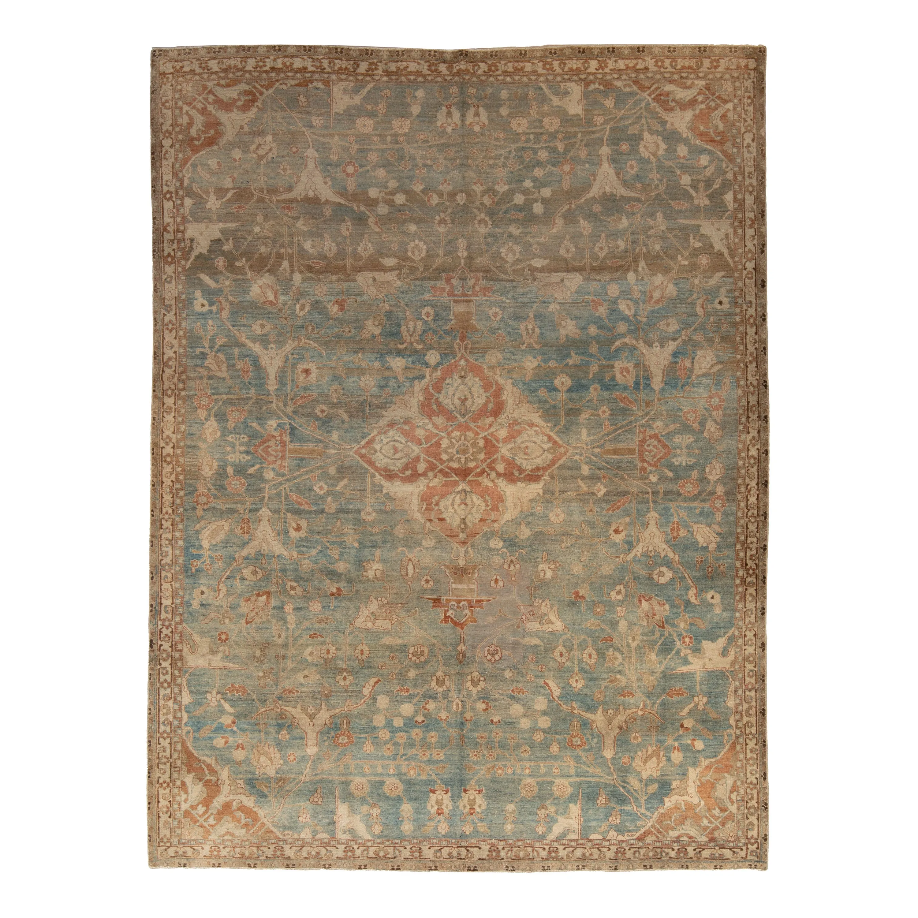 Light Blue Vintage Farahan Wool Rug - 7'9" x 9'9"
